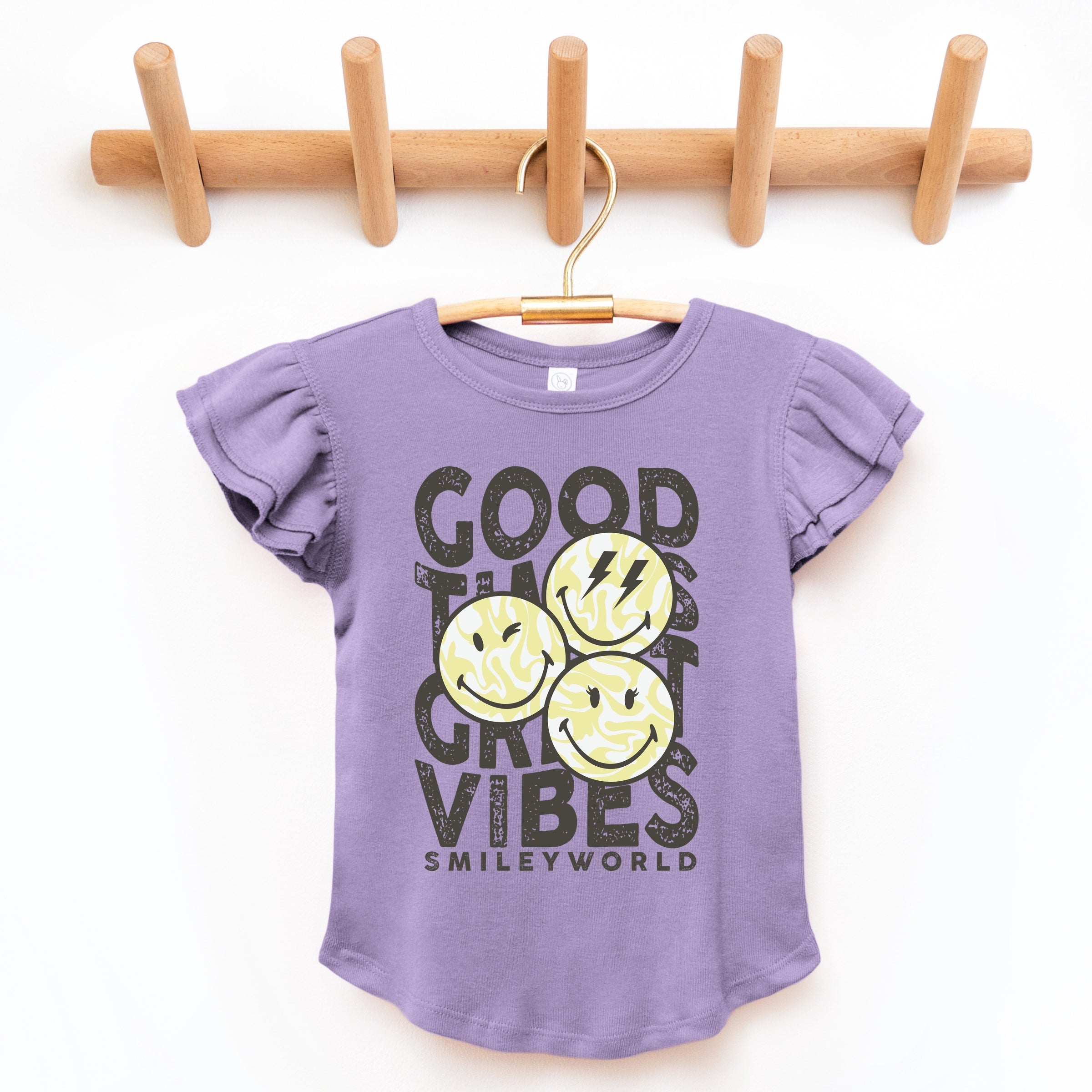 SmileyWorld Good Times Great Vibes  - Flutter Sleeve Graphic T-Shirt