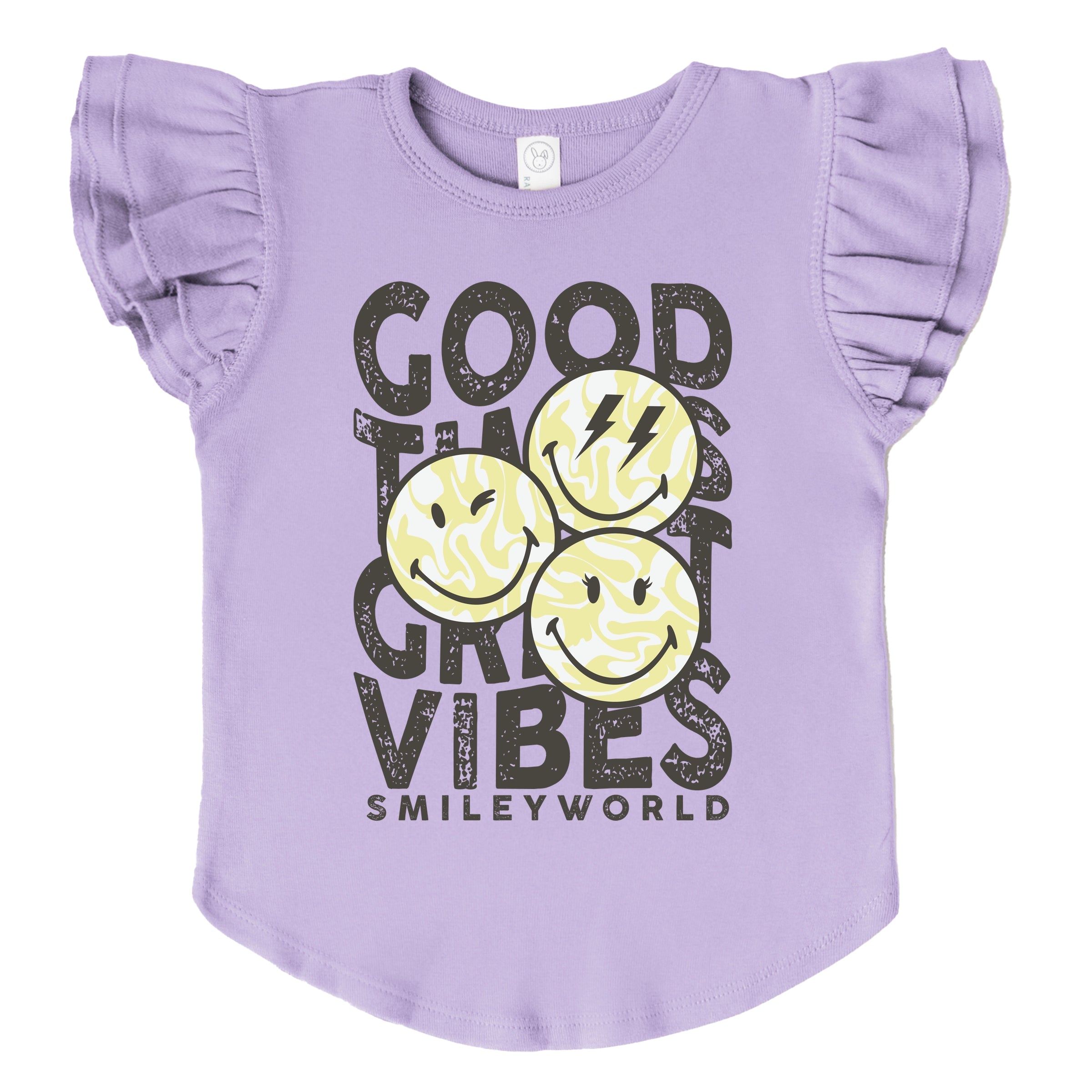 SmileyWorld Good Times Great Vibes  - Flutter Sleeve Graphic T-Shirt