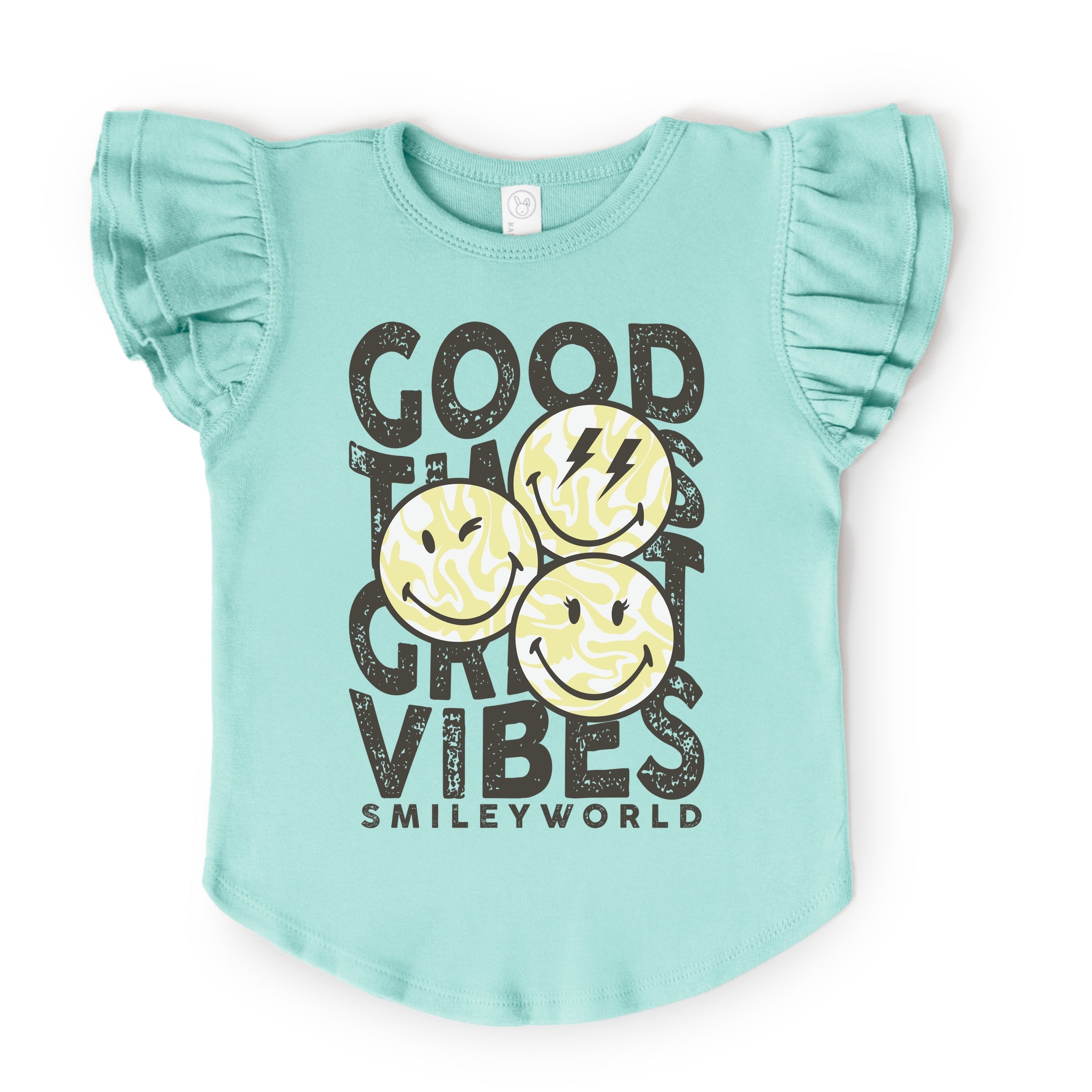 SmileyWorld Good Times Great Vibes  - Flutter Sleeve Graphic T-Shirt