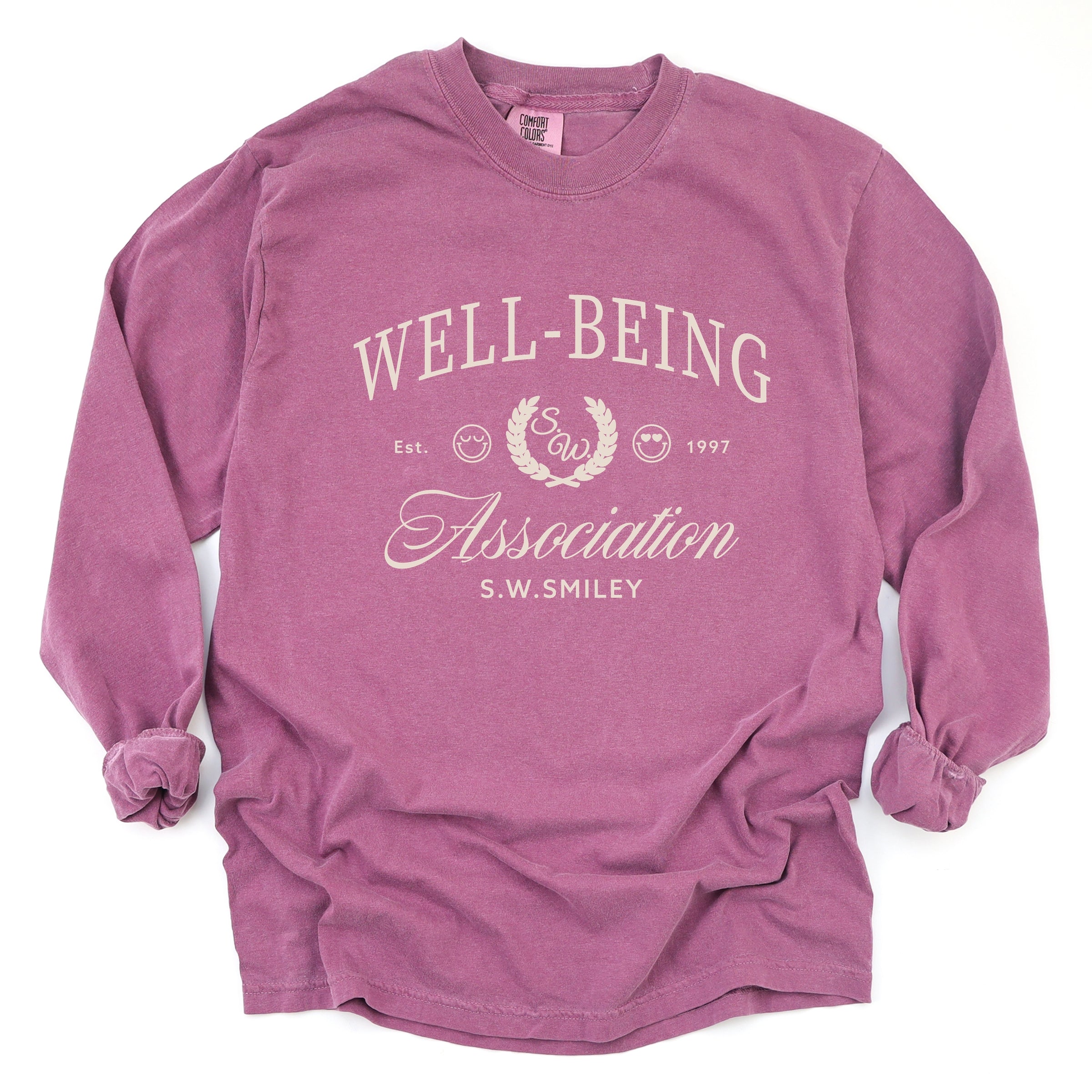 S.W.Smiley Well-Being Association - Women's Garment Dyed Long Sleeve Graphic T-Shirt