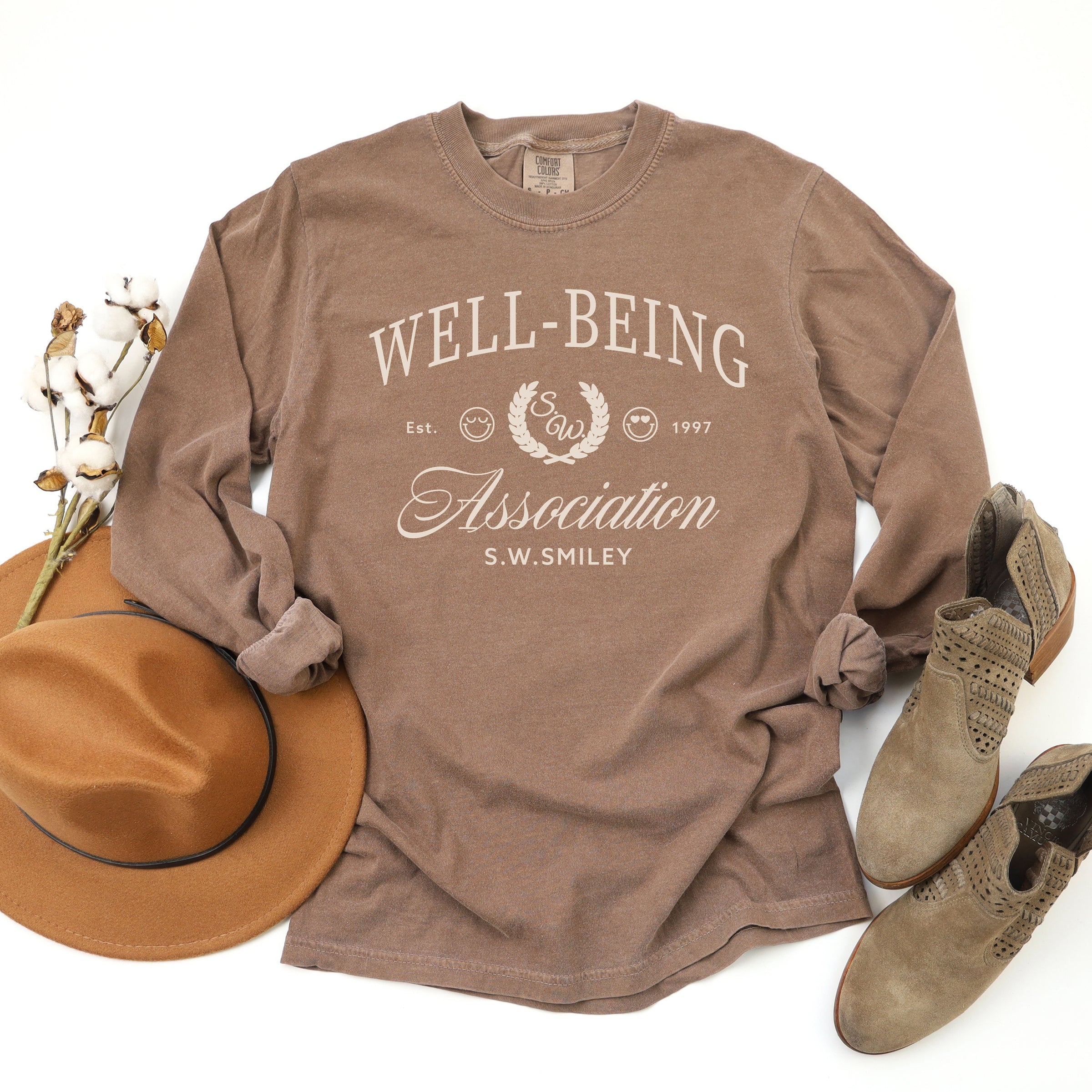 S.W.Smiley Well-Being Association - Women's Garment Dyed Long Sleeve Graphic T-Shirt