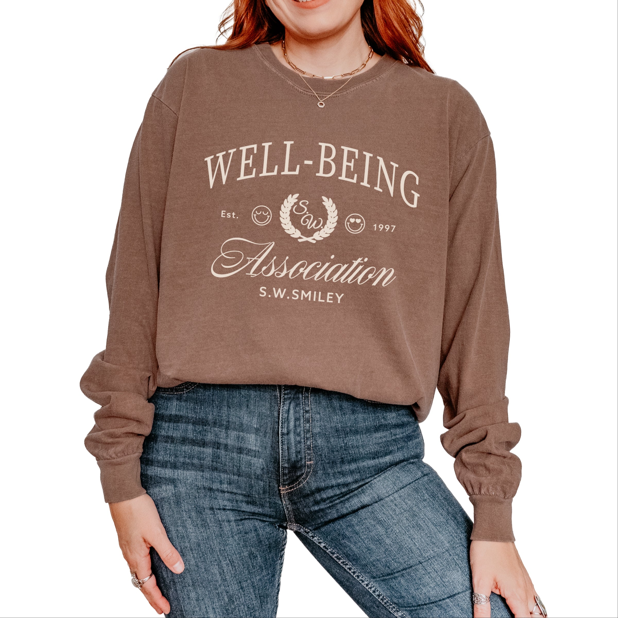 S.W.Smiley Well-Being Association - Women's Garment Dyed Long Sleeve Graphic T-Shirt