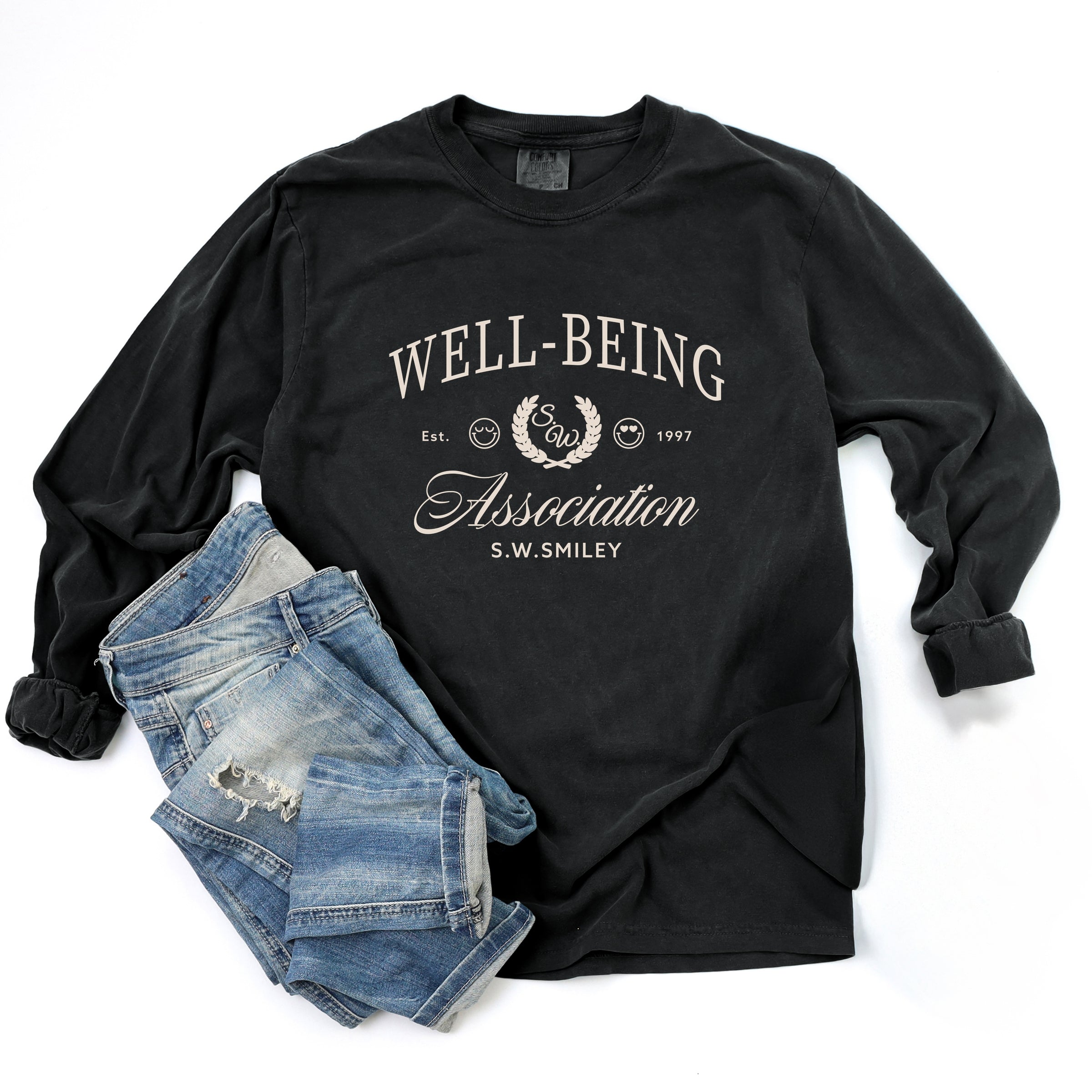 S.W.Smiley Well-Being Association - Women's Garment Dyed Long Sleeve Graphic T-Shirt