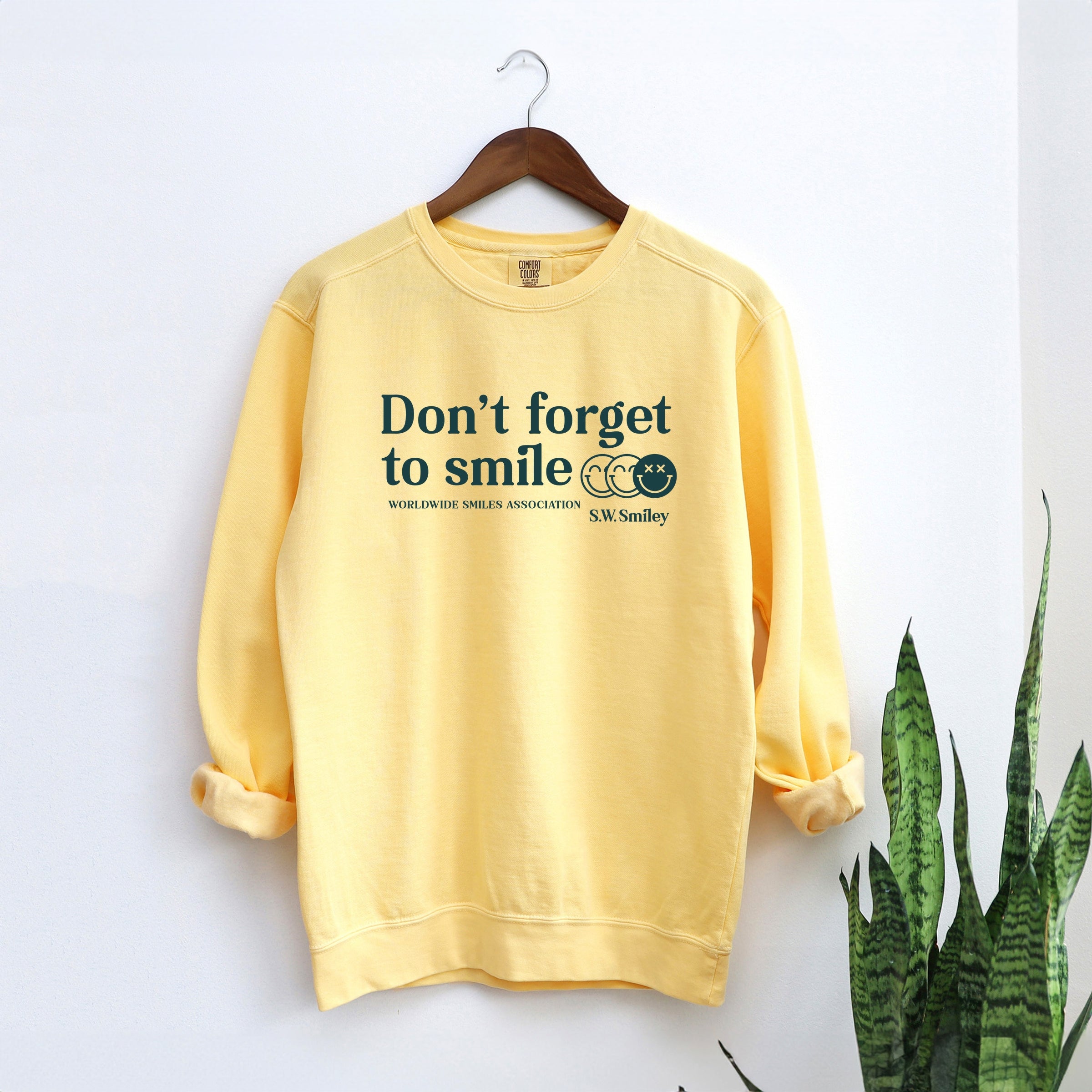 S.W.Smiley Don't Forget To Smile - Women's Garment Dyed Graphic Sweatshirt