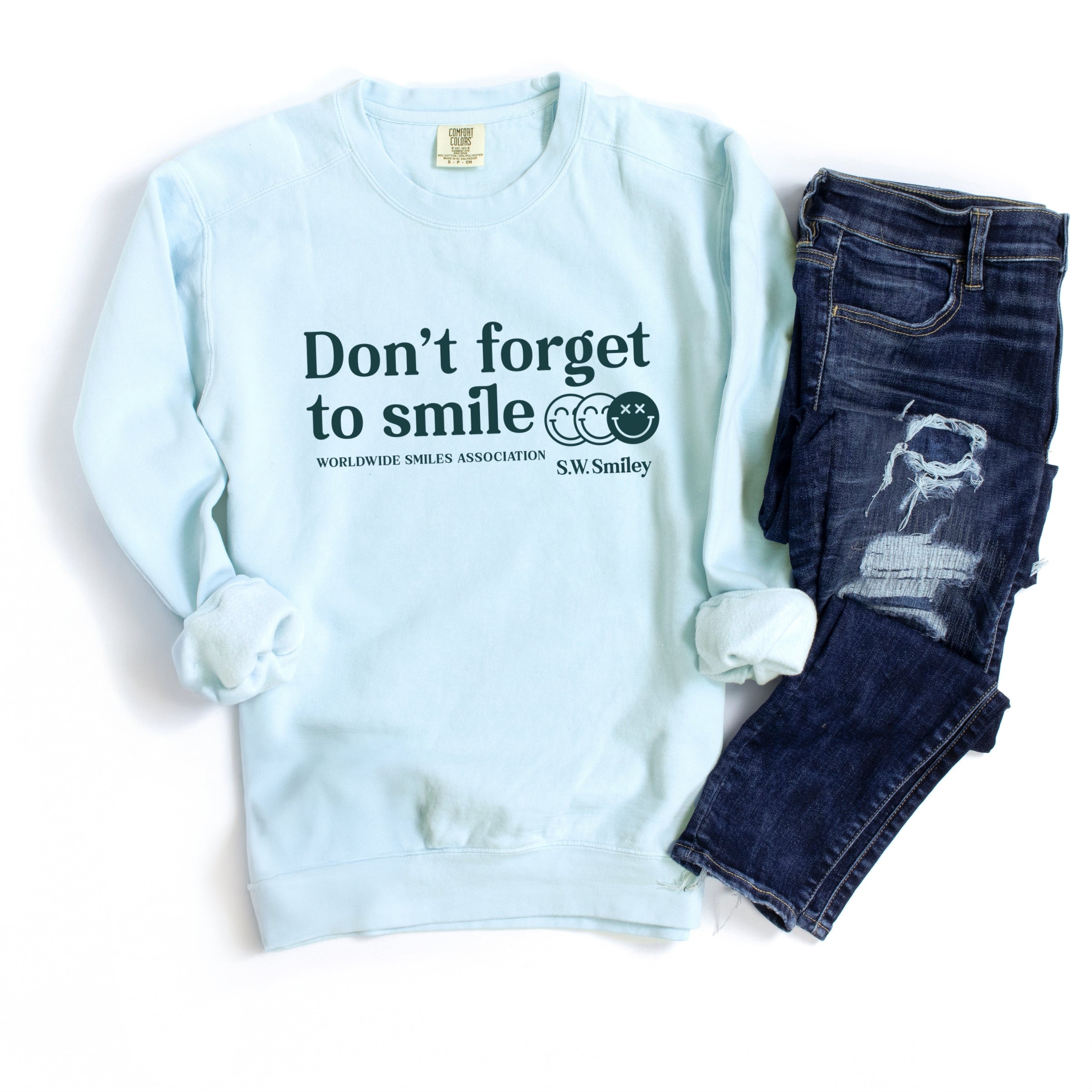 S.W.Smiley Don't Forget To Smile - Women's Garment Dyed Graphic Sweatshirt