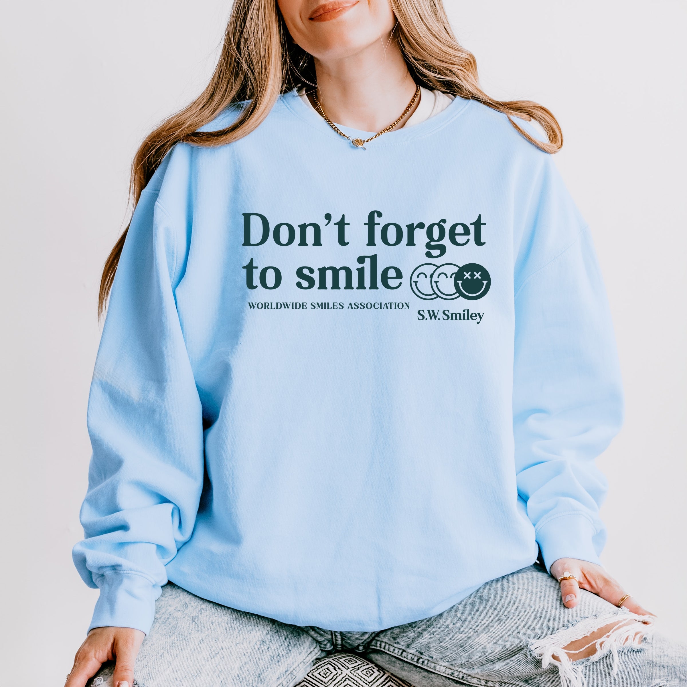 S.W.Smiley Don't Forget To Smile - Women's Lightweight Garment Dyed Sweatshirt