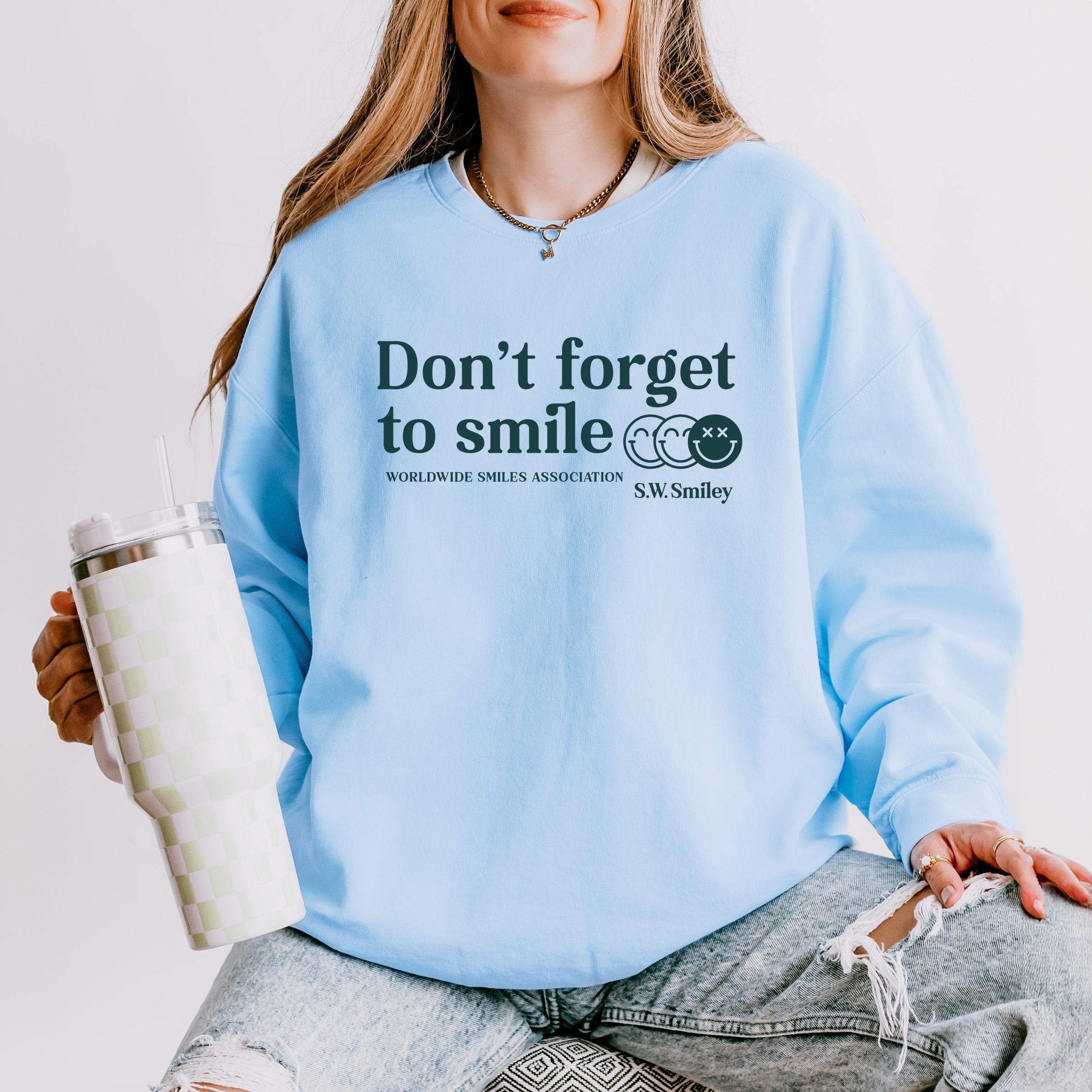 S.W.Smiley Don't Forget To Smile - Women's Lightweight Garment Dyed Sweatshirt