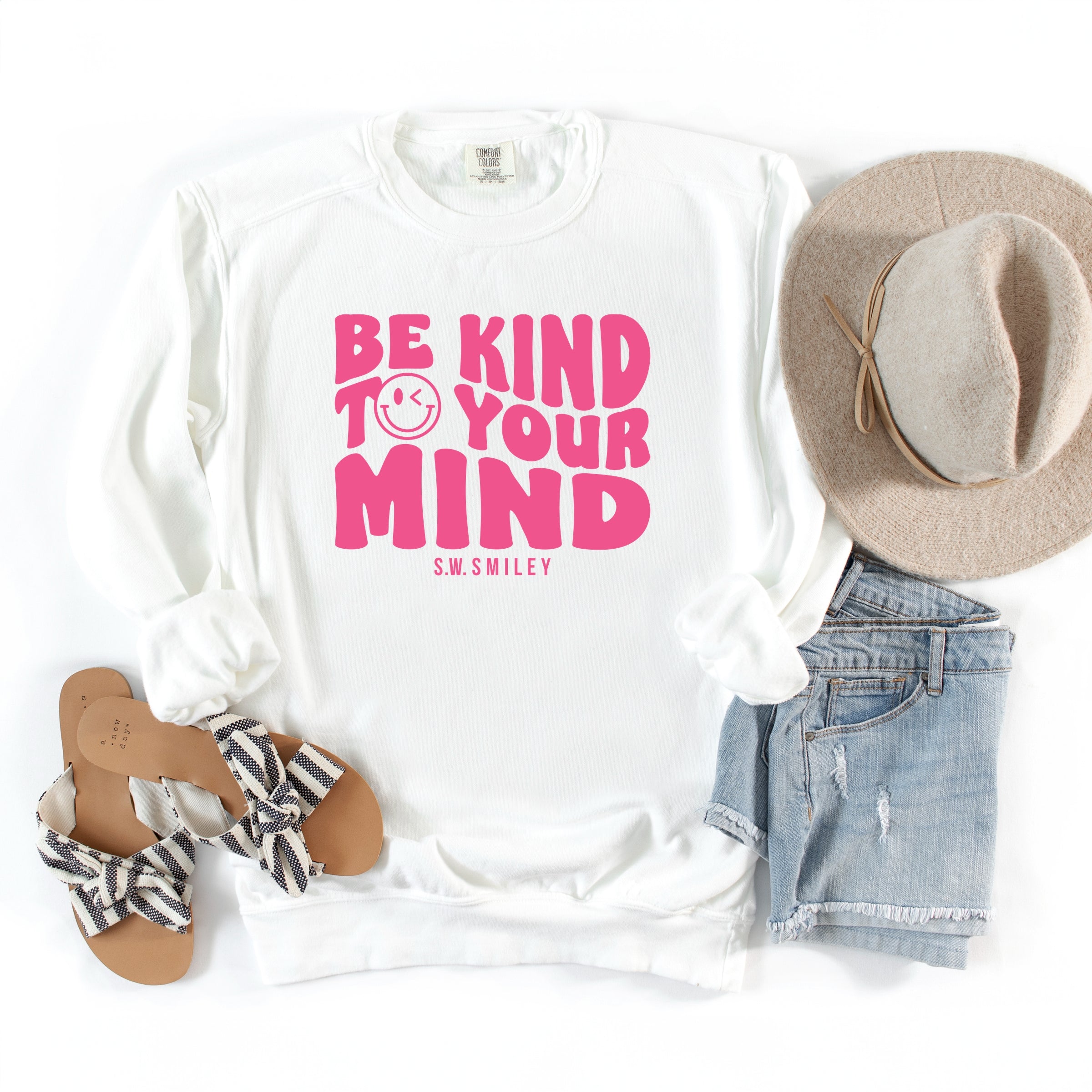 S.W.Smiley Be Kind To Your Mind Outline - Women's Garment Dyed Graphic Sweatshirt