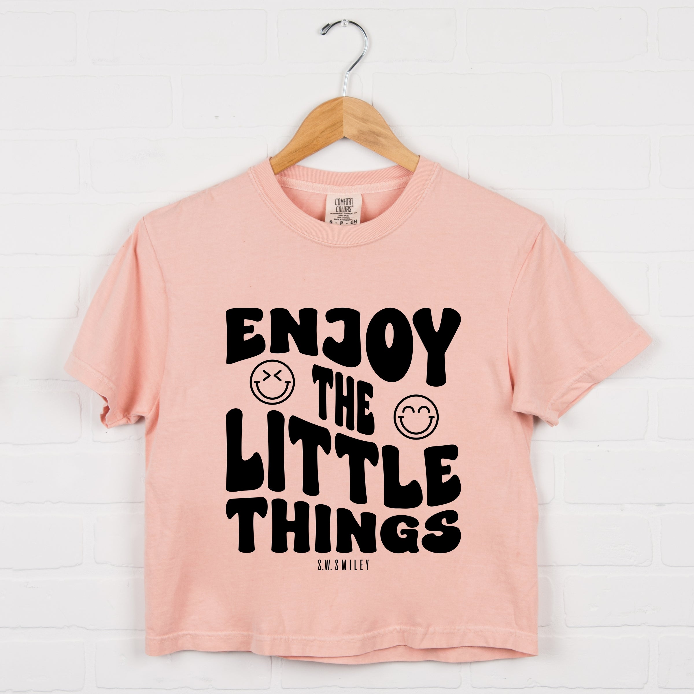 S.W.Smiley Enjoy The Little Things - Women's Boxy Crop Top Graphic T-Shirt
