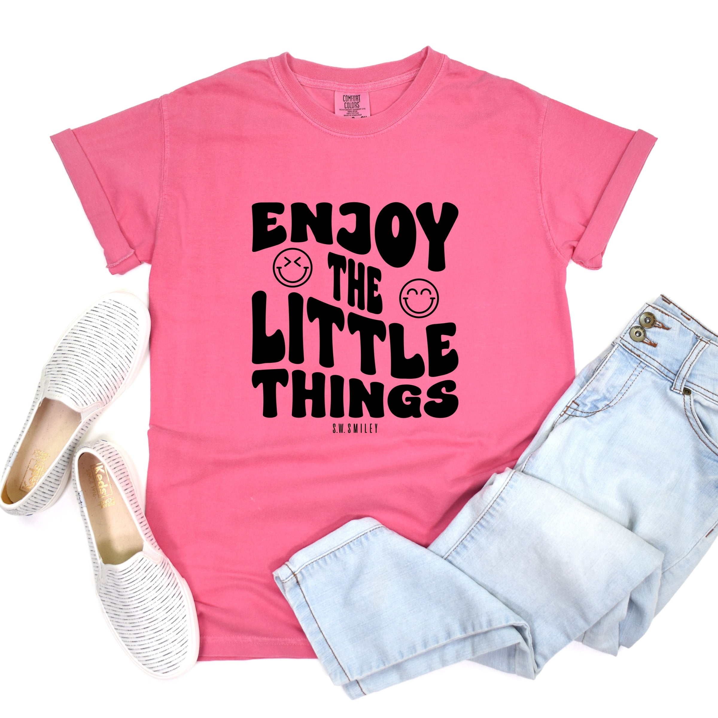 S.W.Smiley Enjoy The Little Things - Women's Garment Dyed Graphic T-Shirt
