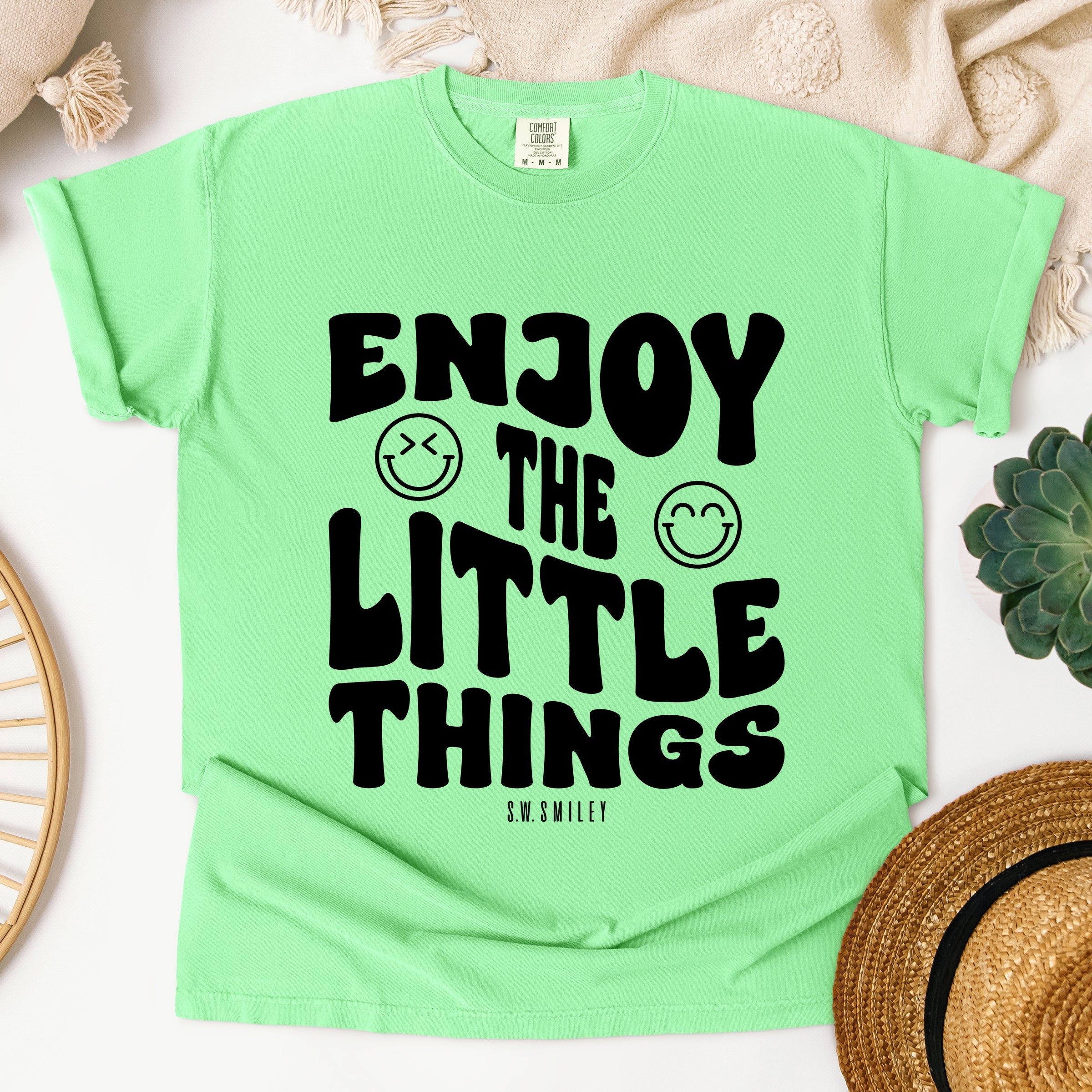S.W.Smiley Enjoy The Little Things - Women's Garment Dyed Graphic T-Shirt