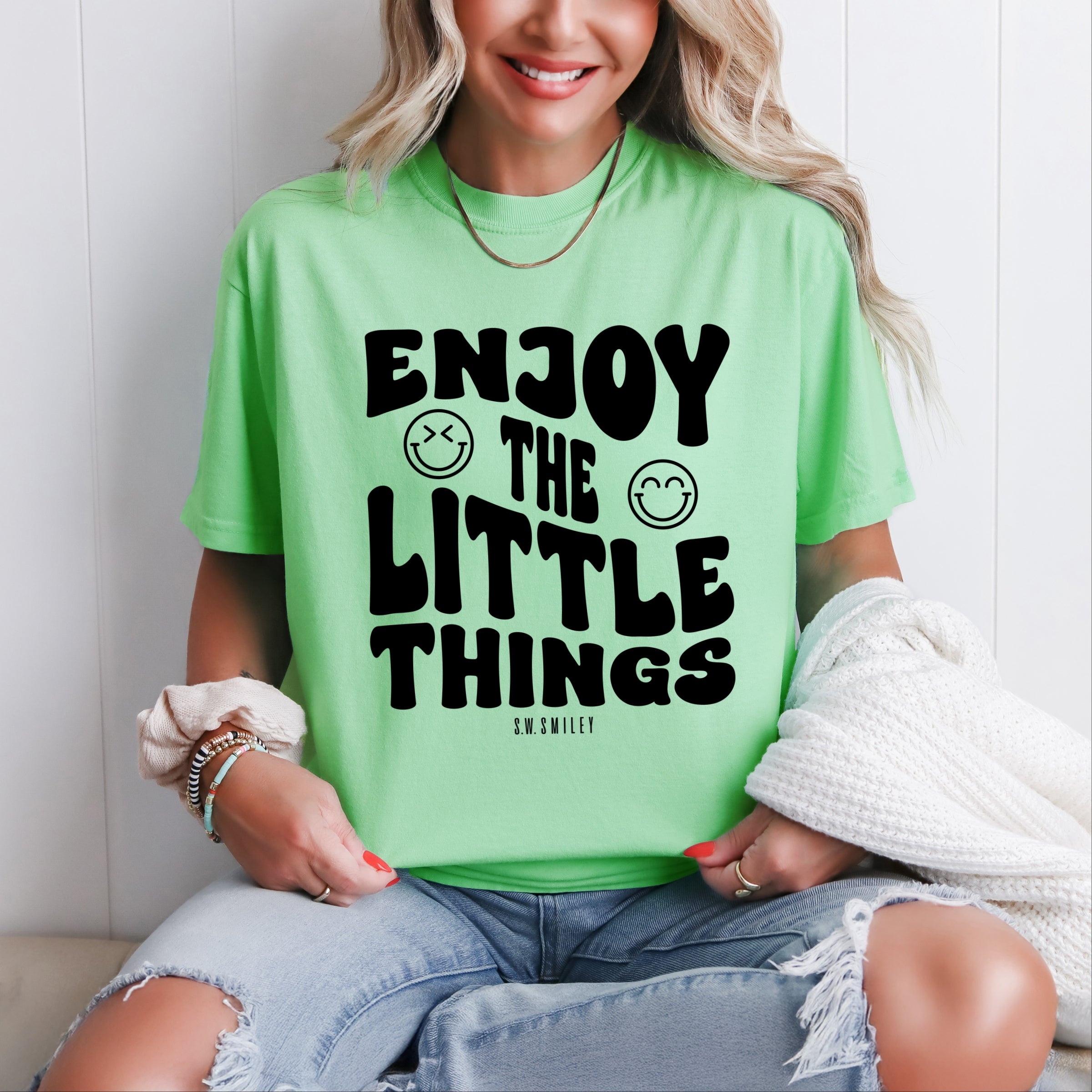 S.W.Smiley Enjoy The Little Things - Women's Garment Dyed Graphic T-Shirt