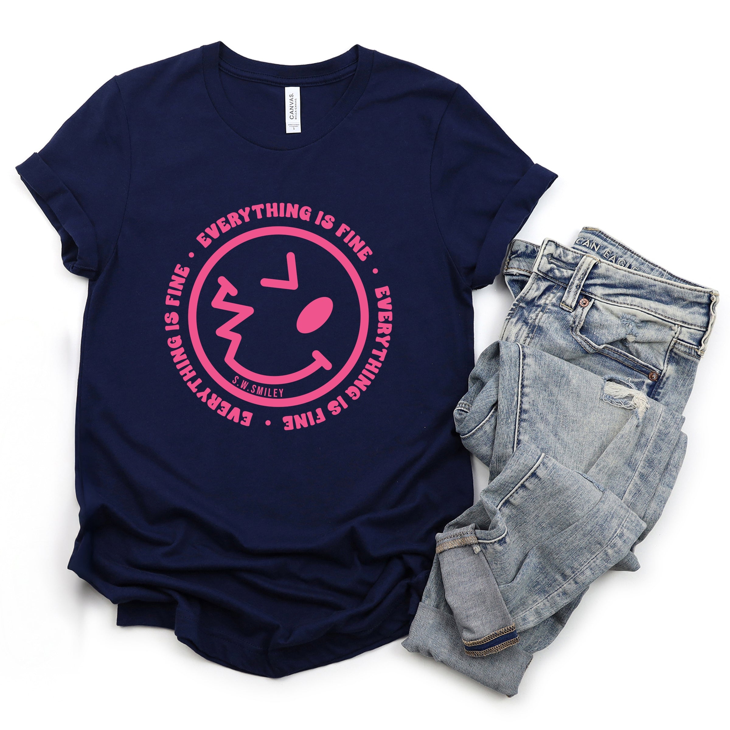 S.W.Smiley Everything Is Fine - Women's Short Sleeve Graphic T-Shirt