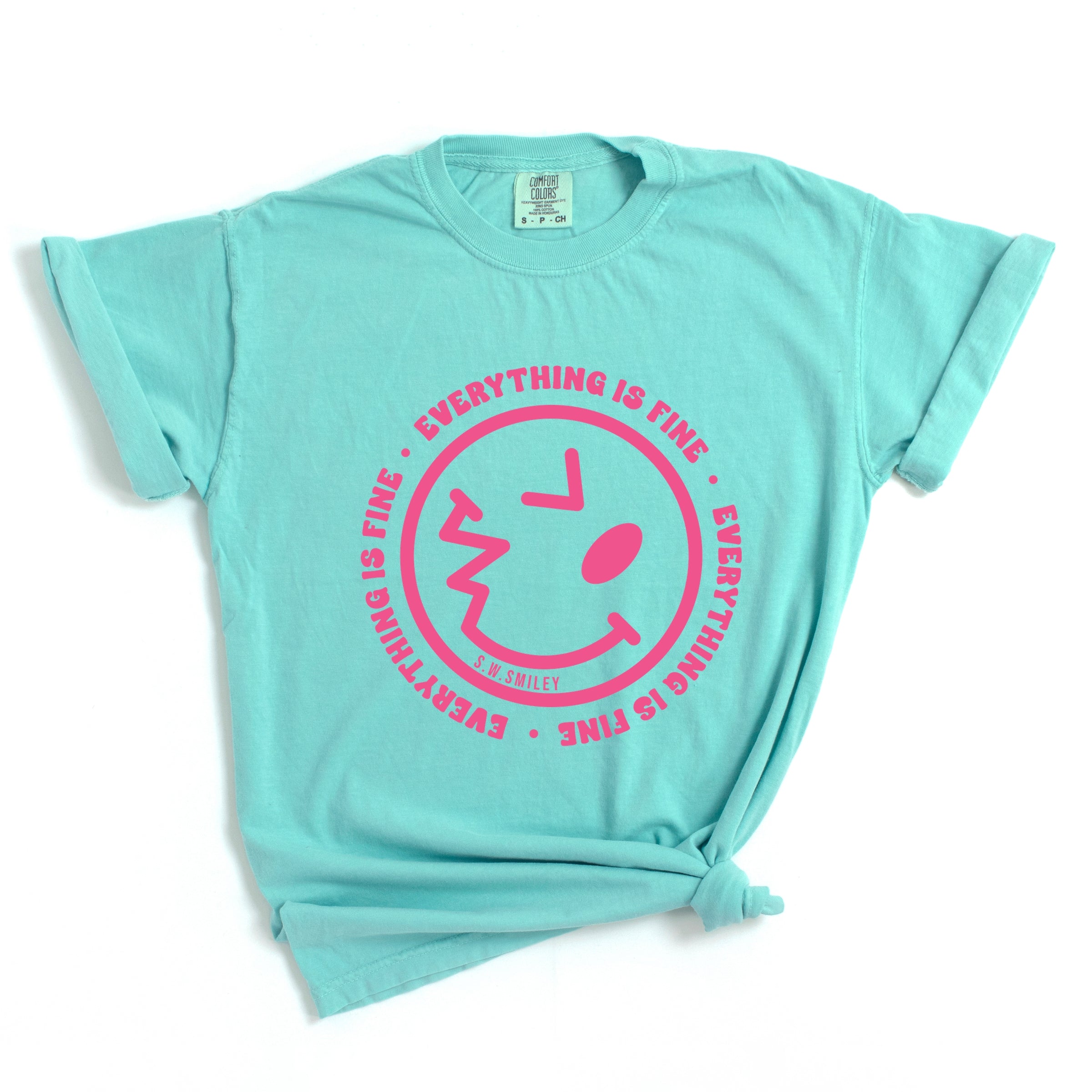 S.W.Smiley Everything Is Fine - Women's Garment Dyed Graphic T-Shirt