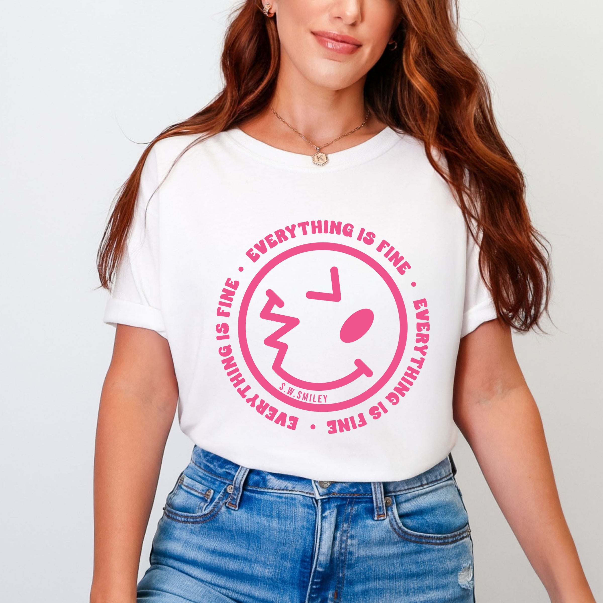 S.W.Smiley Everything Is Fine - Women's Garment Dyed Graphic T-Shirt
