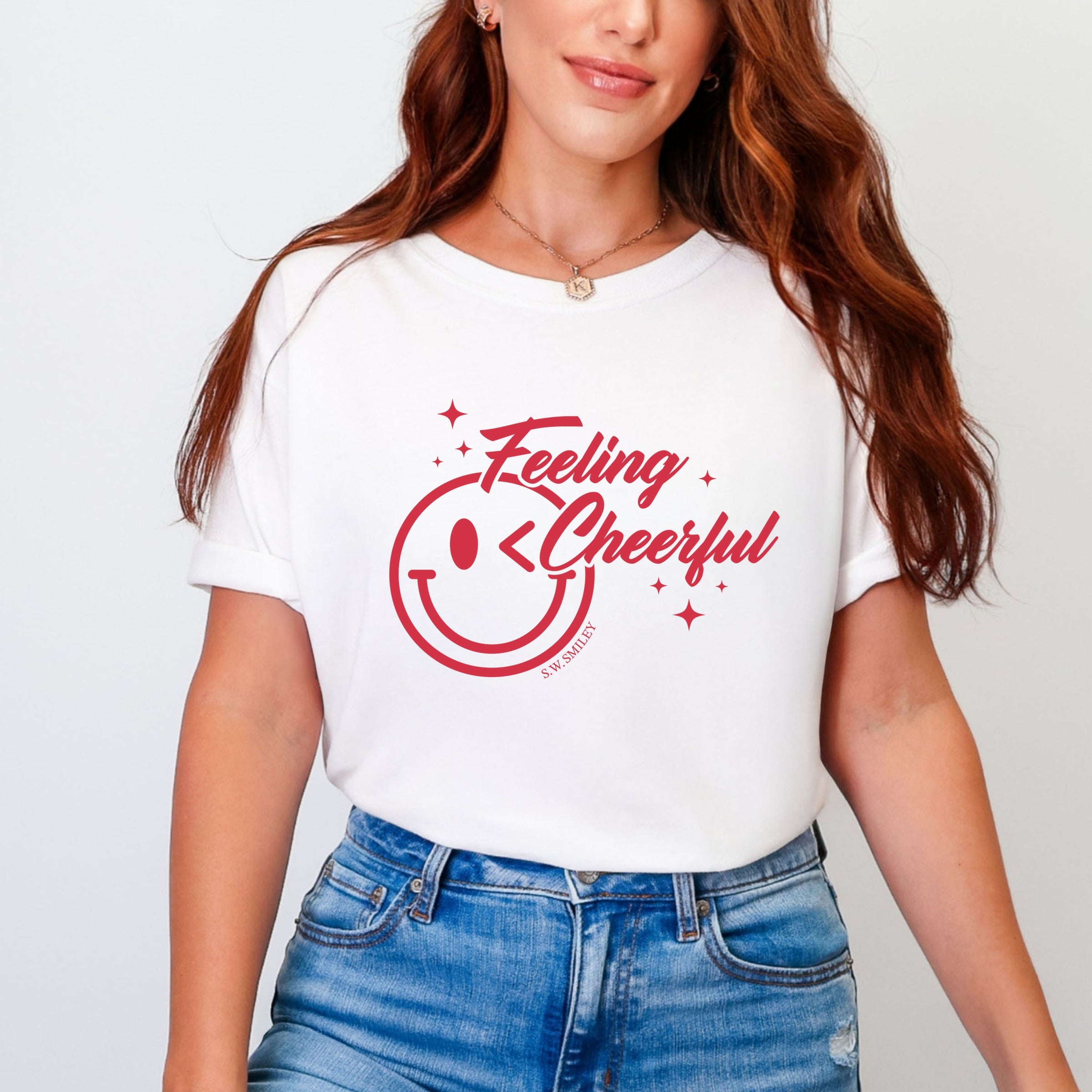 S.W.Smiley Feeling Cheerful Sparkle - Women's Garment Dyed Graphic T-Shirt