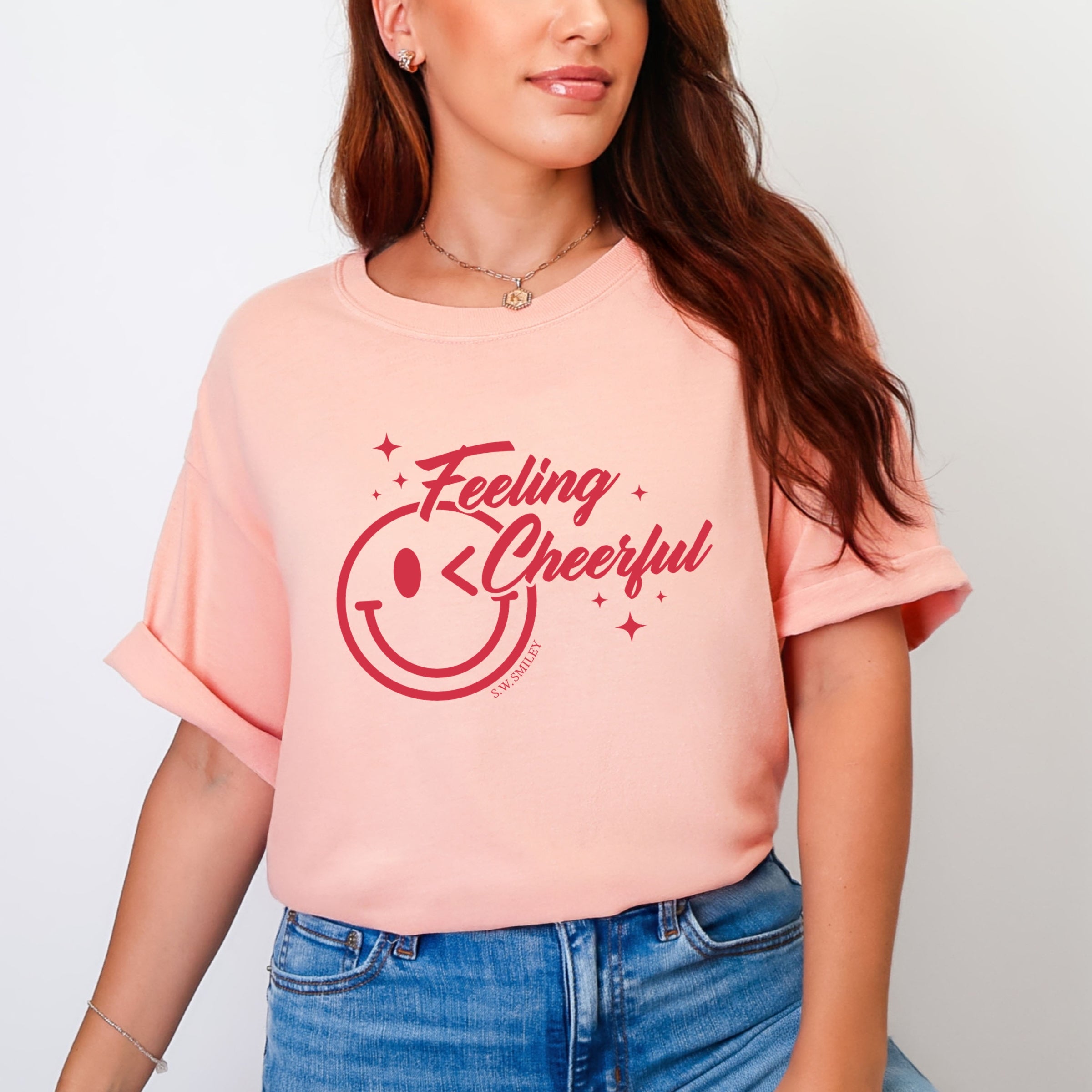 S.W.Smiley Feeling Cheerful Sparkle - Women's Garment Dyed Graphic T-Shirt