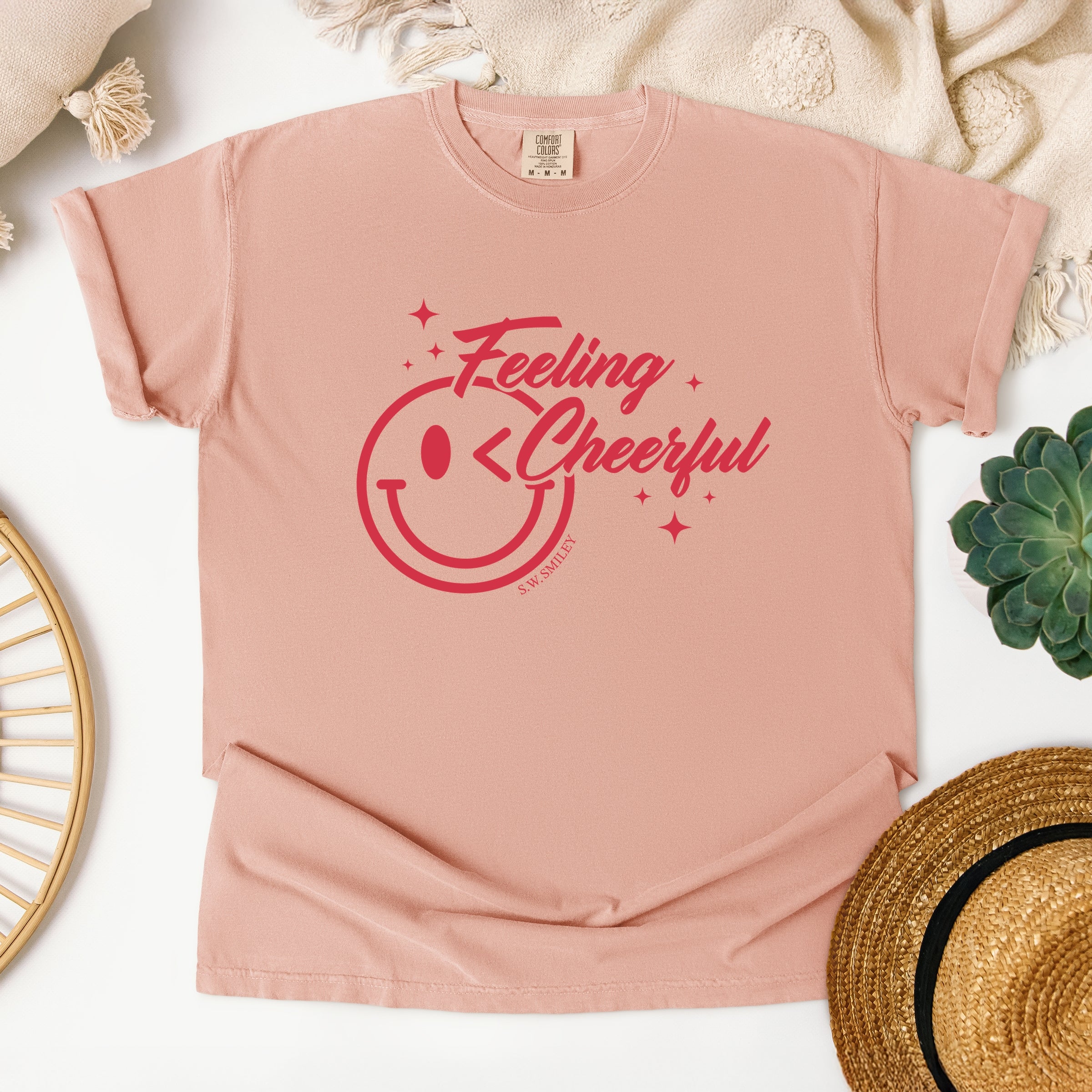 S.W.Smiley Feeling Cheerful Sparkle - Women's Garment Dyed Graphic T-Shirt