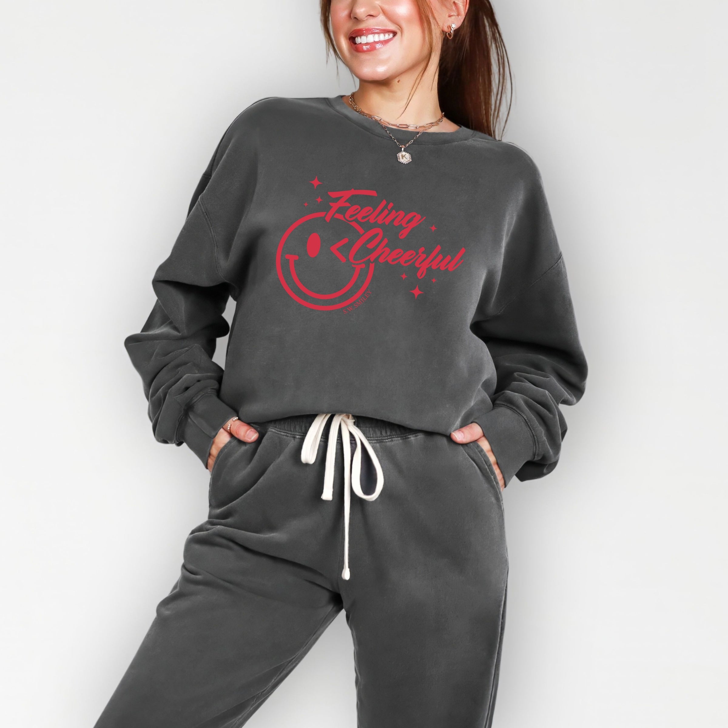 S.W.Smiley Feeling Cheerful Sparkle - Women's Lightweight Garment Dyed Sweatshirt