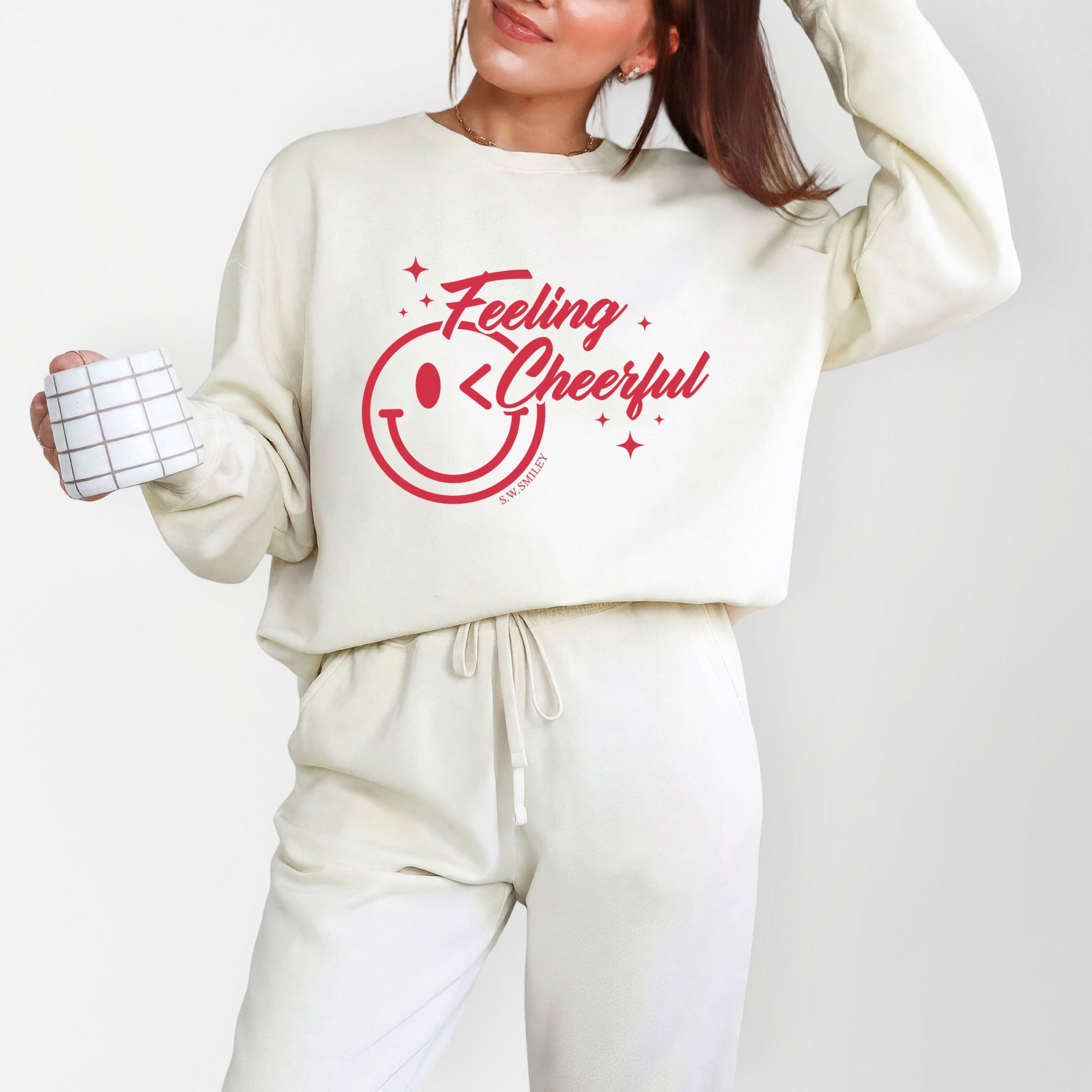 S.W.Smiley Feeling Cheerful Sparkle - Women's Lightweight Garment Dyed Sweatshirt