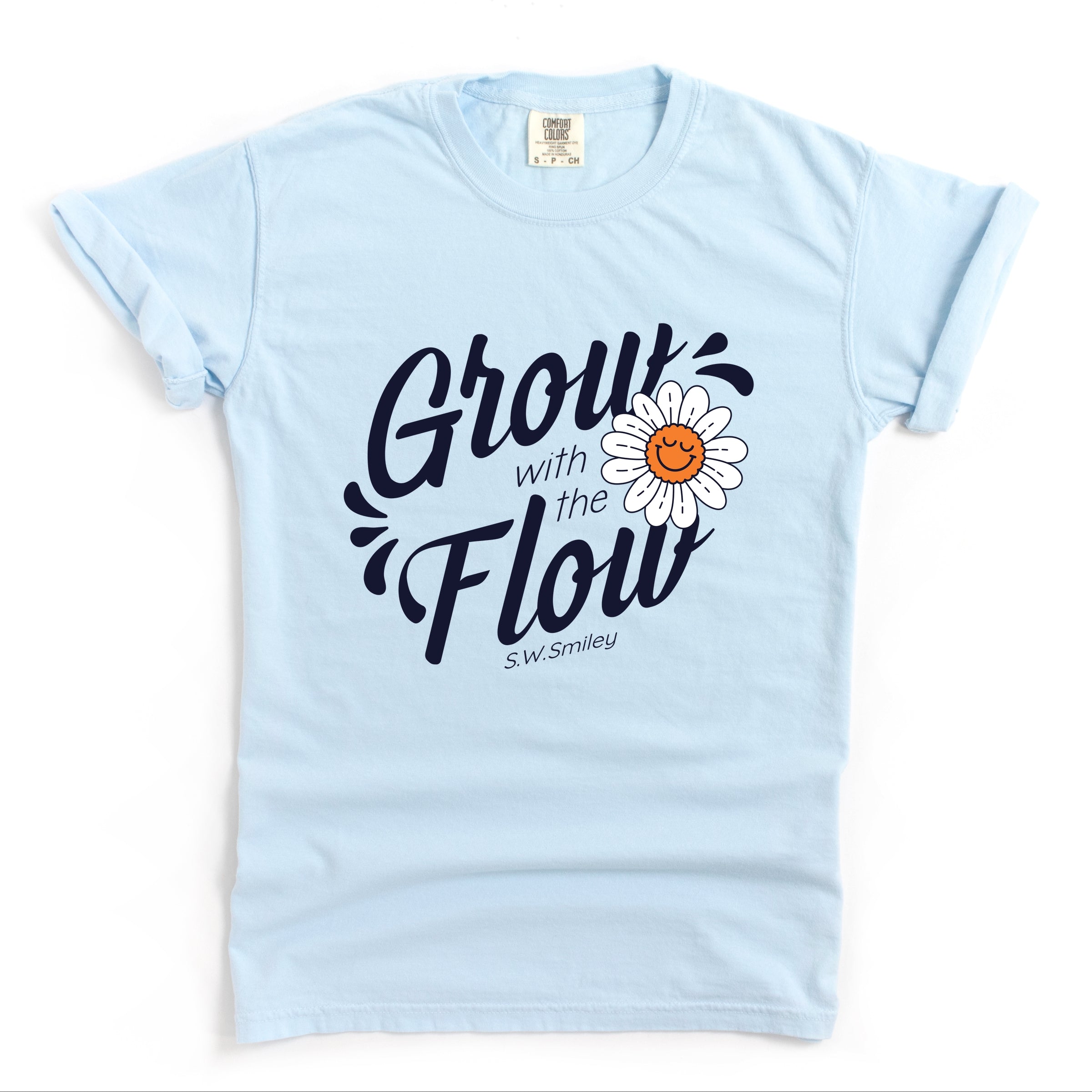 S.W.Smiley Grow With The Flow Flower - Women's Garment Dyed Graphic T-Shirt