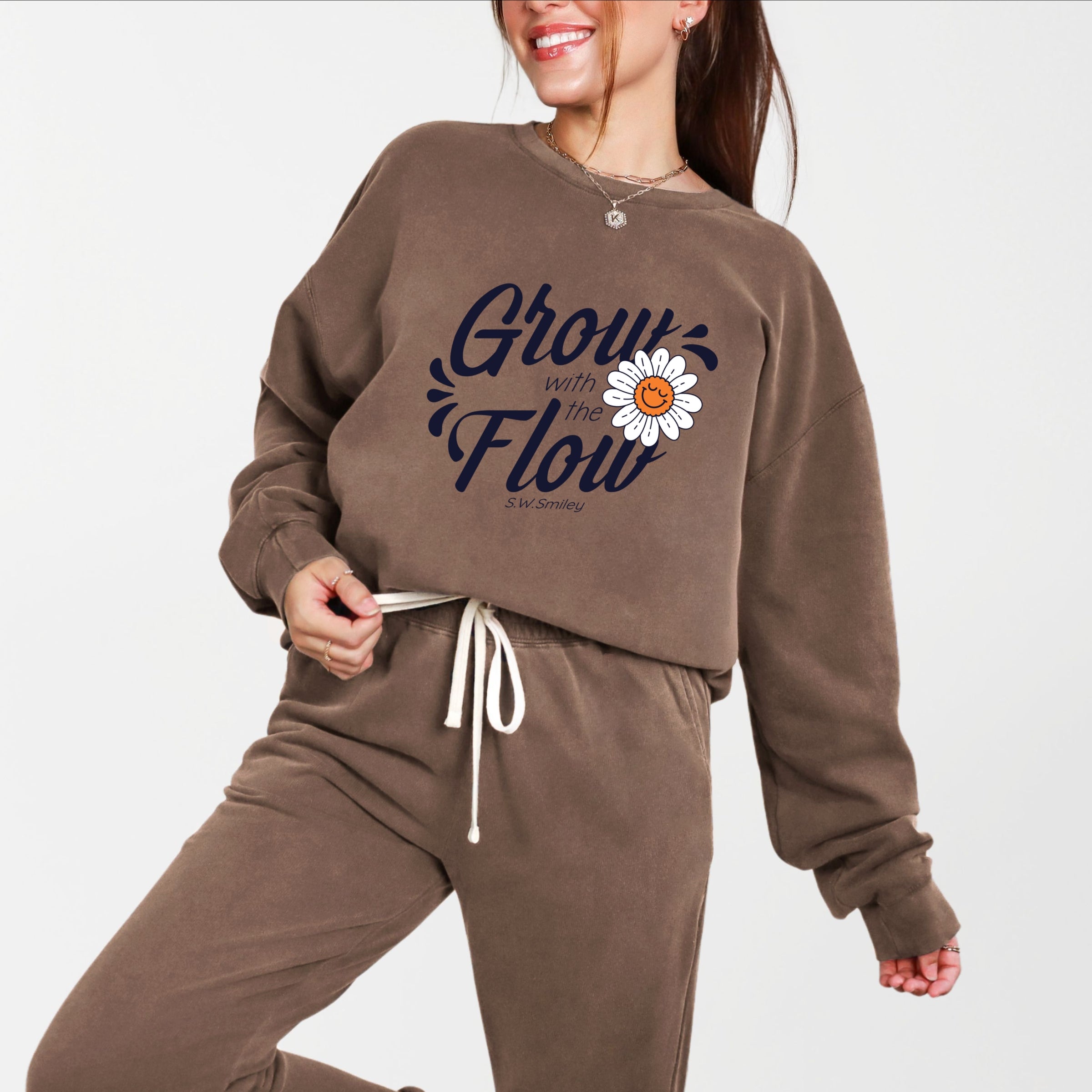 S.W.Smiley Grow With The Flow Flower - Women's Lightweight Garment Dyed Sweatshirt