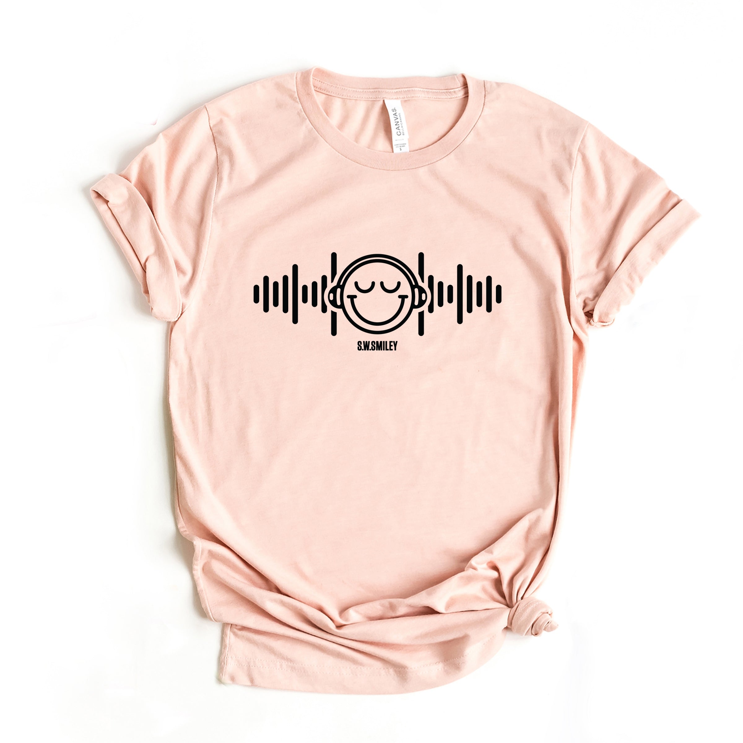 S.W.Smiley Headphones Music - Women's Short Sleeve Graphic T-Shirt