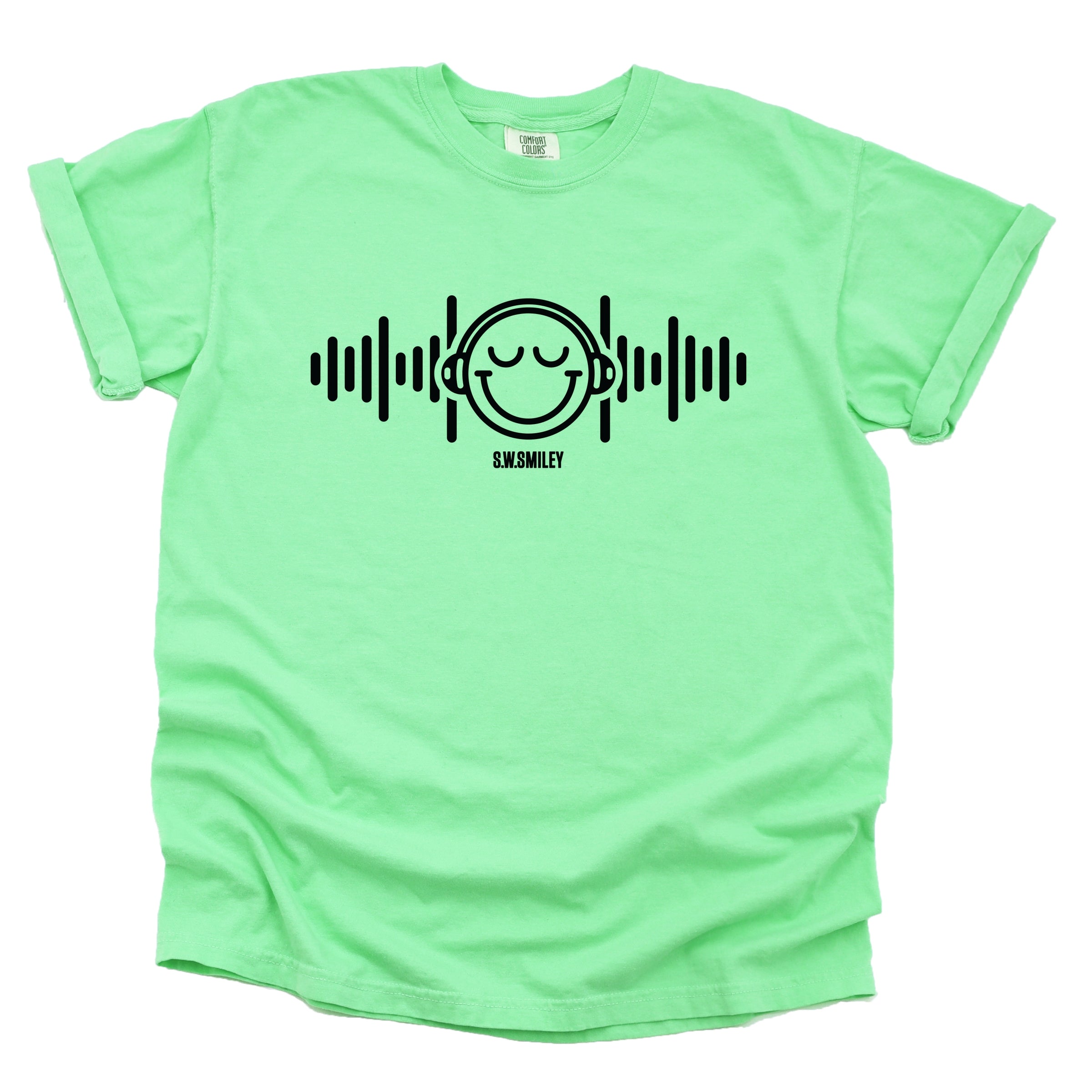 S.W.Smiley Headphones Music - Women's Garment Dyed Graphic T-Shirt