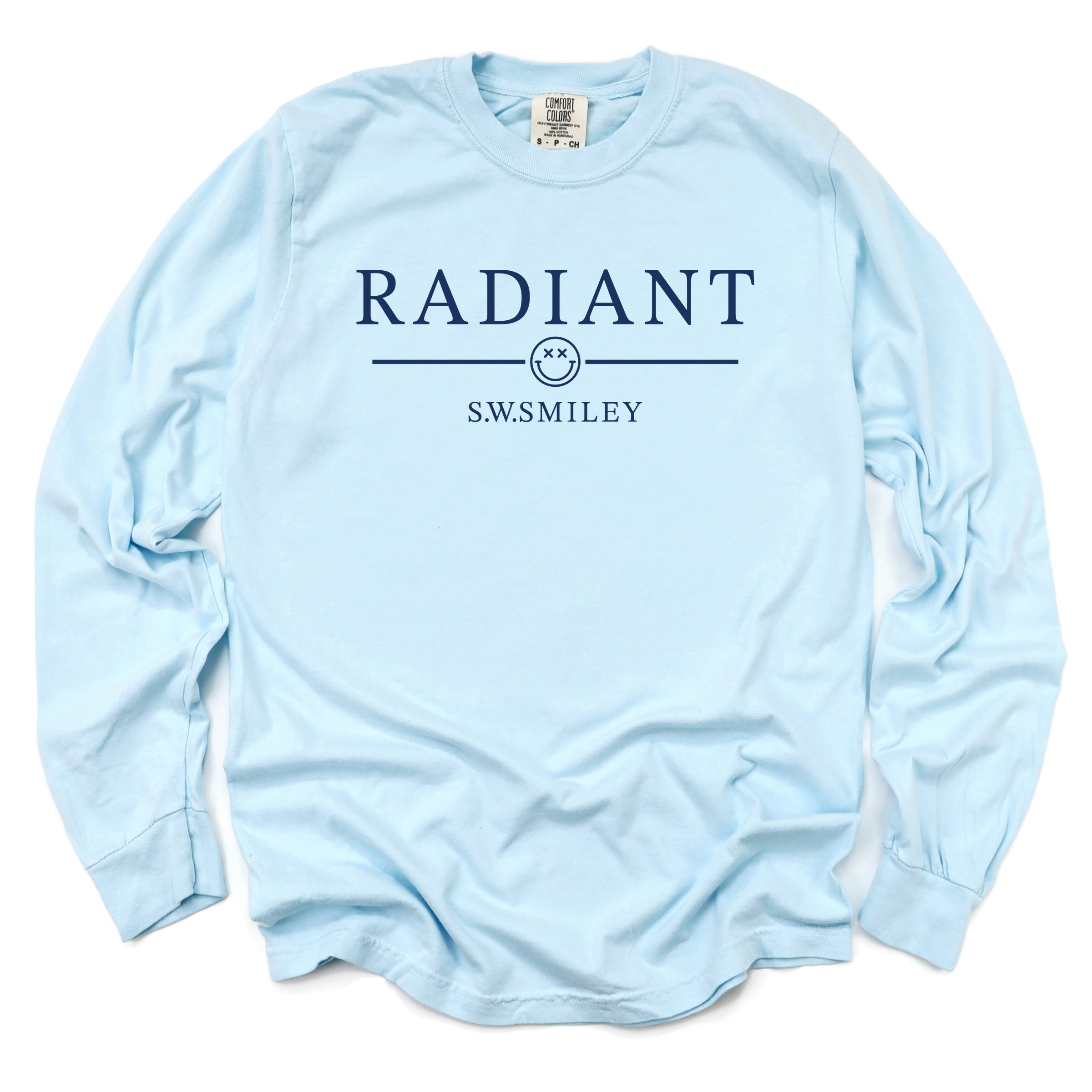 S.W.Smiley Radiant Smiley Outline - Women's Garment Dyed Long Sleeve Graphic T-Shirt