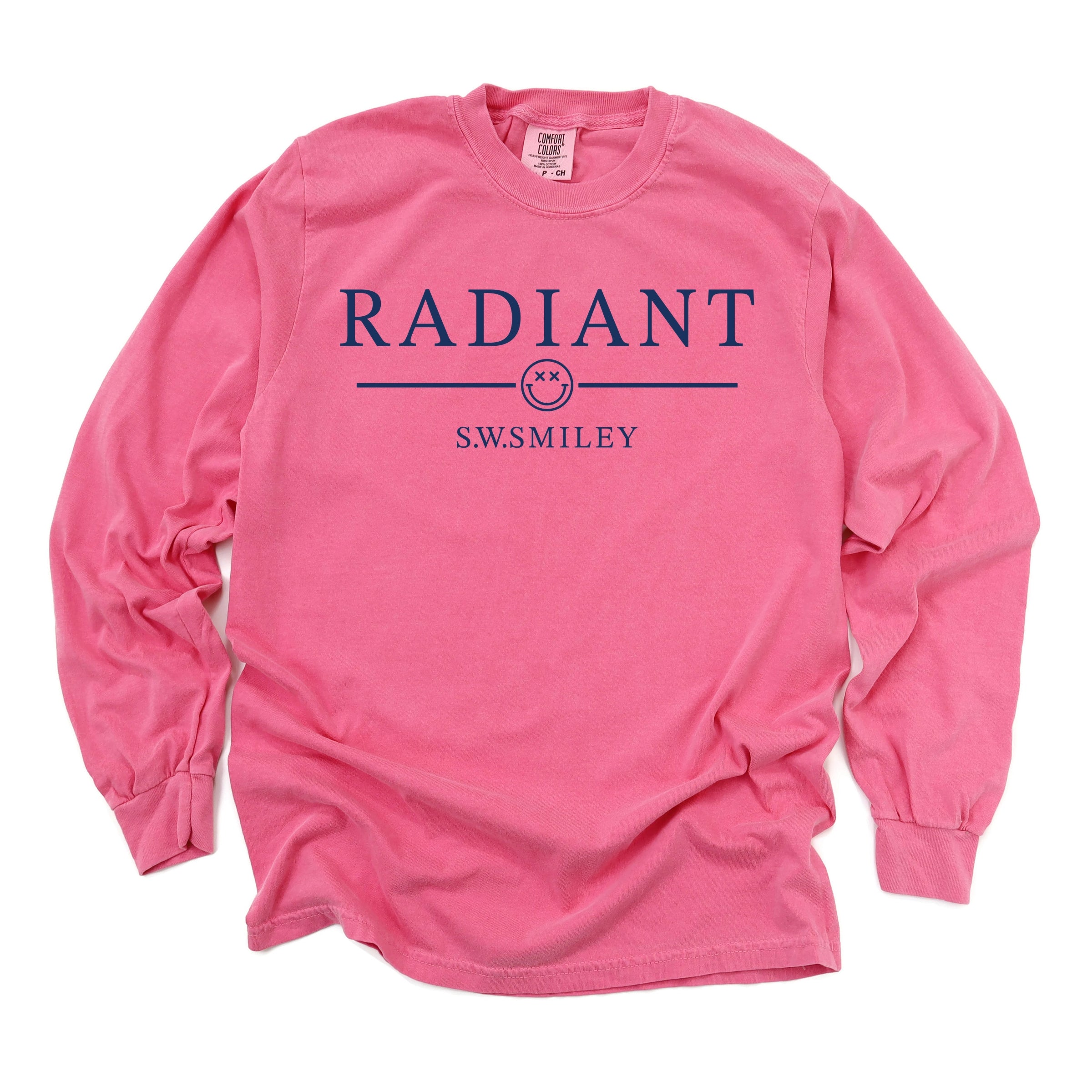 S.W.Smiley Radiant Smiley Outline - Women's Garment Dyed Long Sleeve Graphic T-Shirt