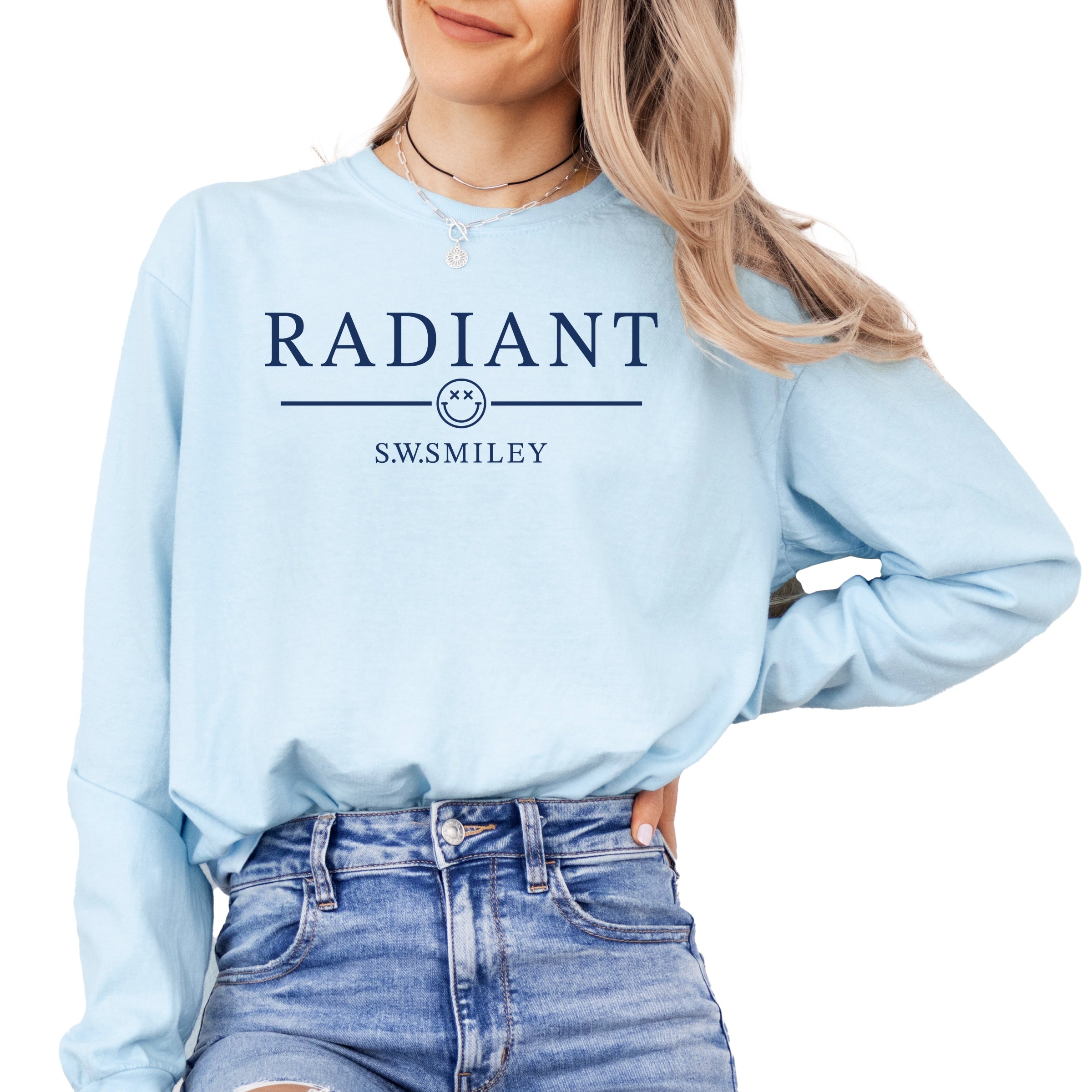 S.W.Smiley Radiant Smiley Outline - Women's Garment Dyed Long Sleeve Graphic T-Shirt