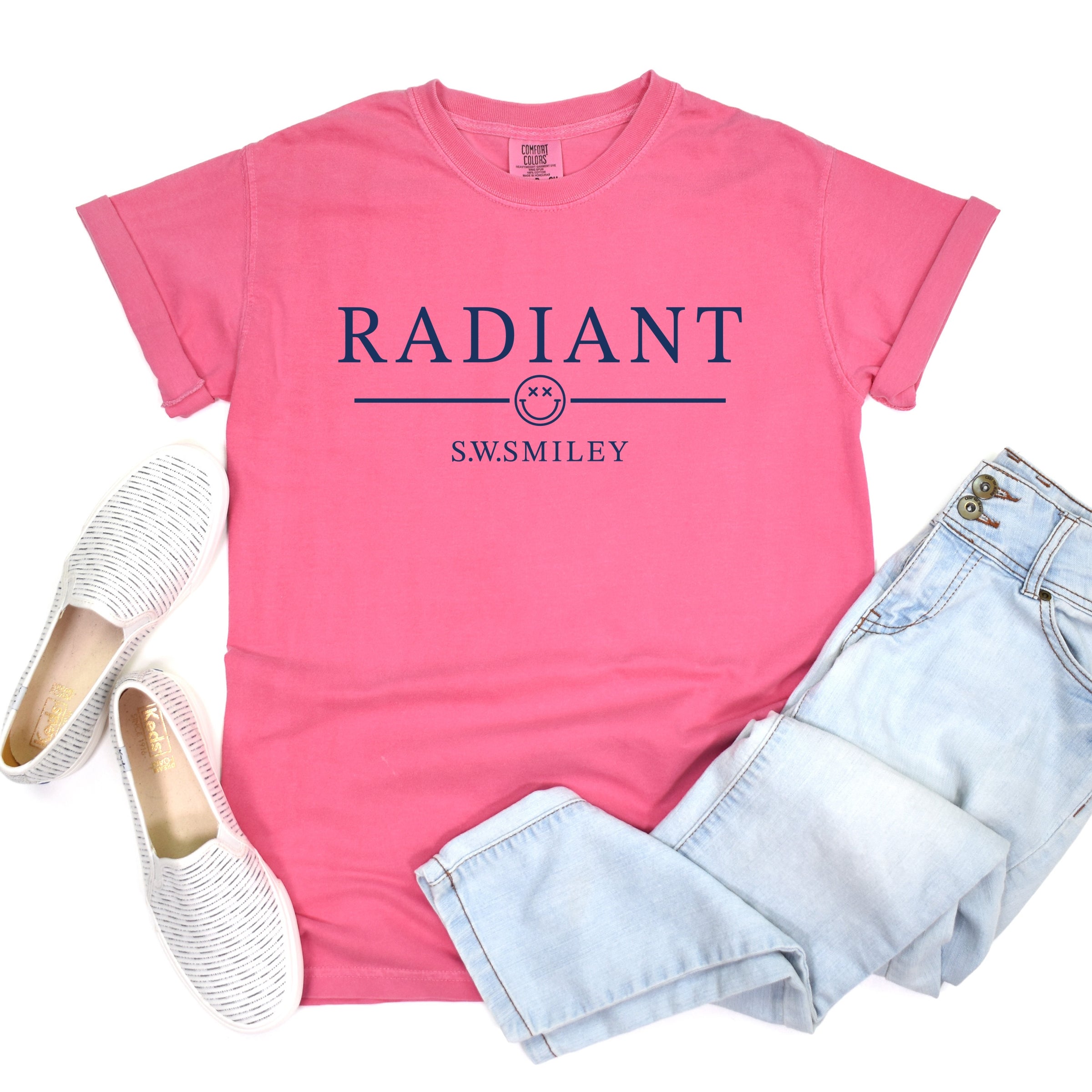 S.W.Smiley Radiant Smiley Outline - Women's Garment Dyed Graphic T-Shirt