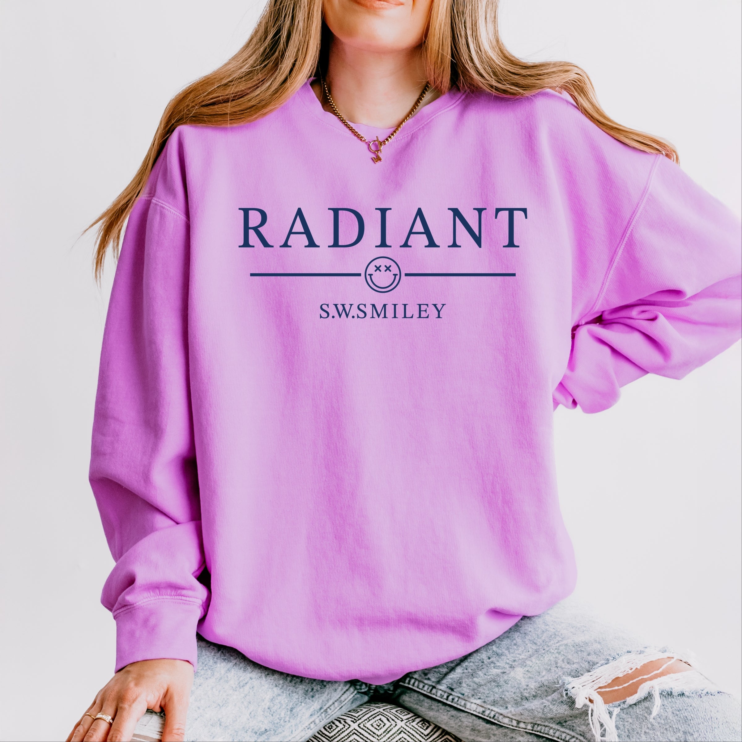 S.W.Smiley Radiant Smiley Outline - Women's Lightweight Garment Dyed Sweatshirt