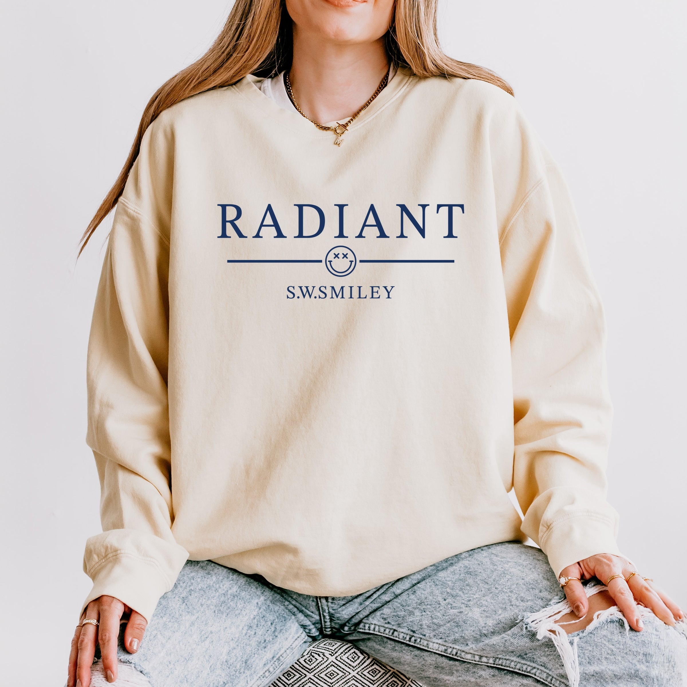 S.W.Smiley Radiant Smiley Outline - Women's Lightweight Garment Dyed Sweatshirt