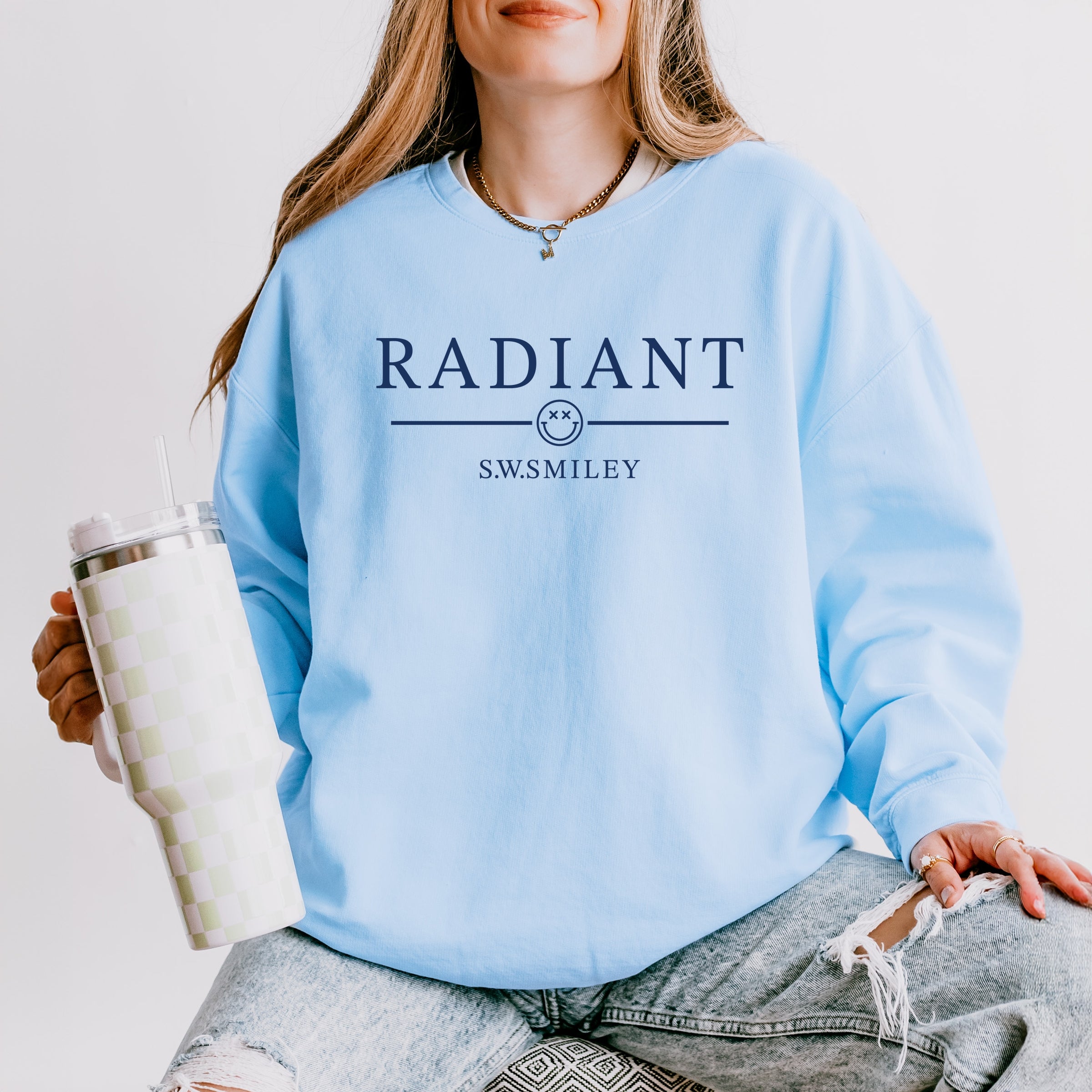 S.W.Smiley Radiant Smiley Outline - Women's Lightweight Garment Dyed Sweatshirt