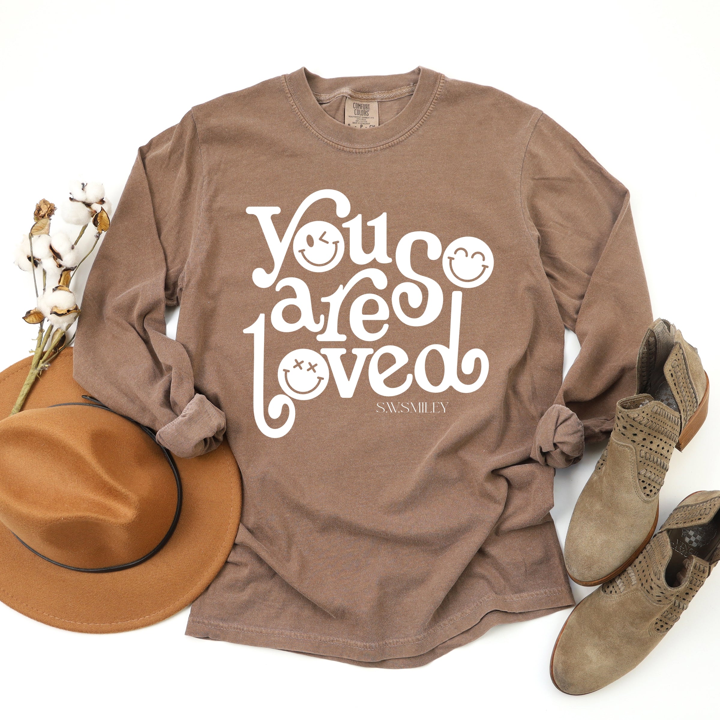 S.W.Smiley You Are So Loved - Women's Garment Dyed Long Sleeve Graphic T-Shirt