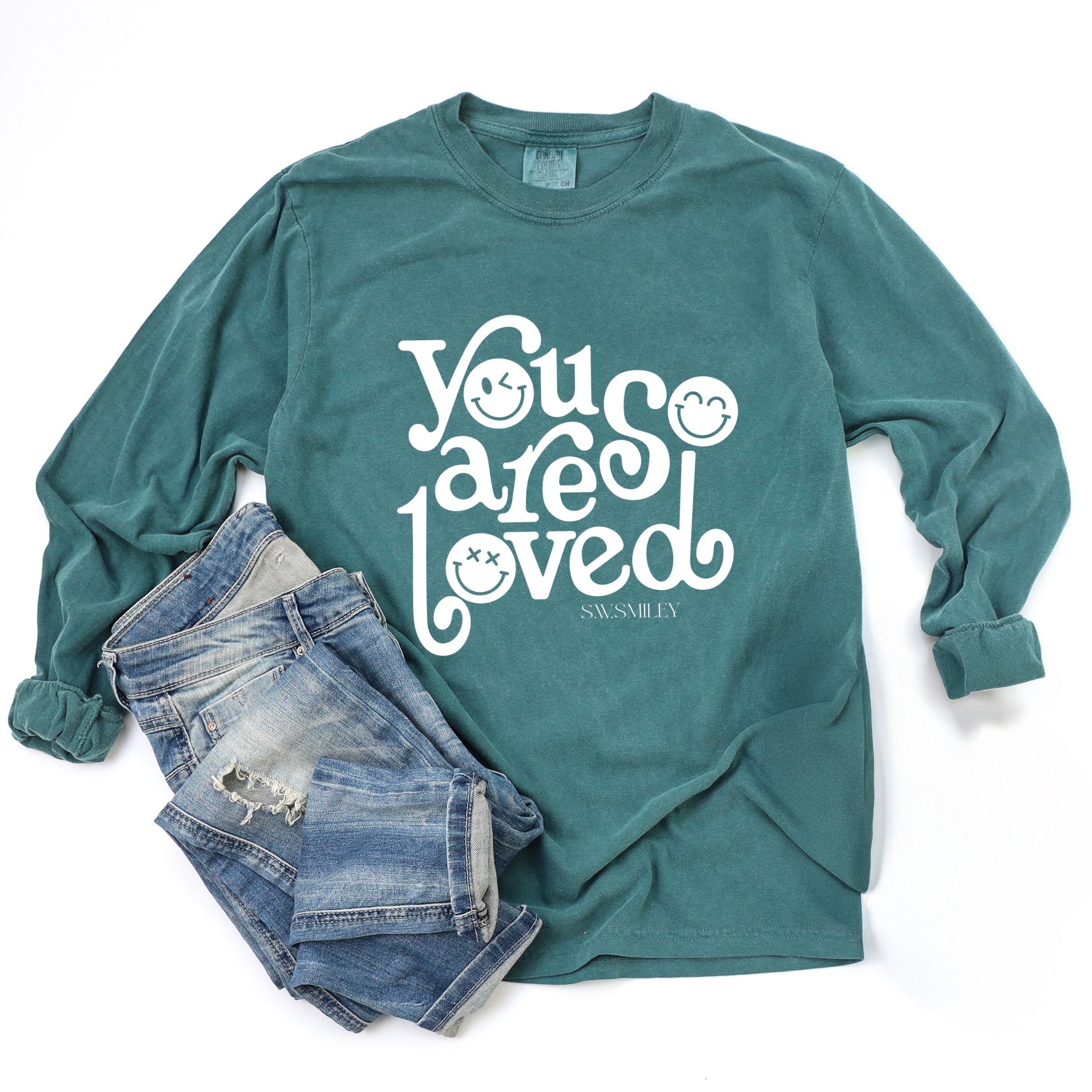 S.W.Smiley You Are So Loved - Women's Garment Dyed Long Sleeve Graphic T-Shirt