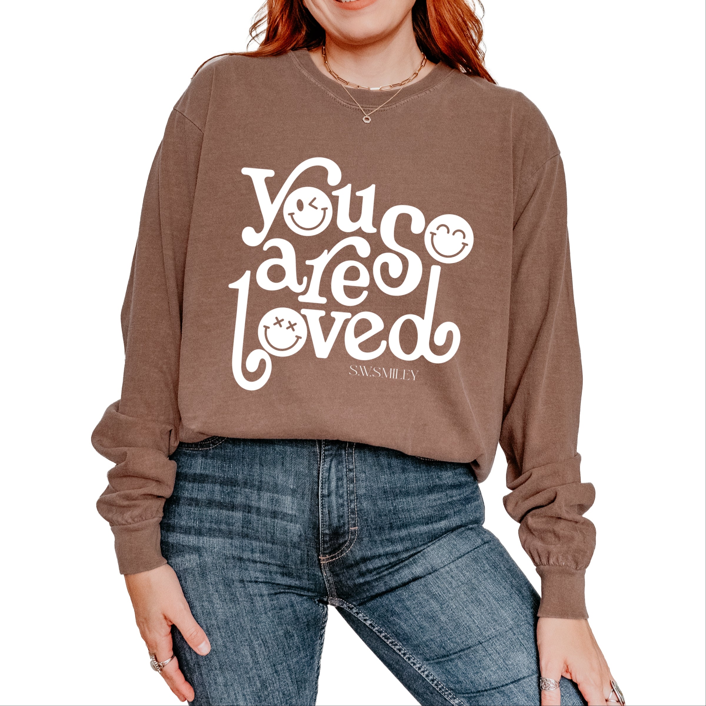 S.W.Smiley You Are So Loved - Women's Garment Dyed Long Sleeve Graphic T-Shirt
