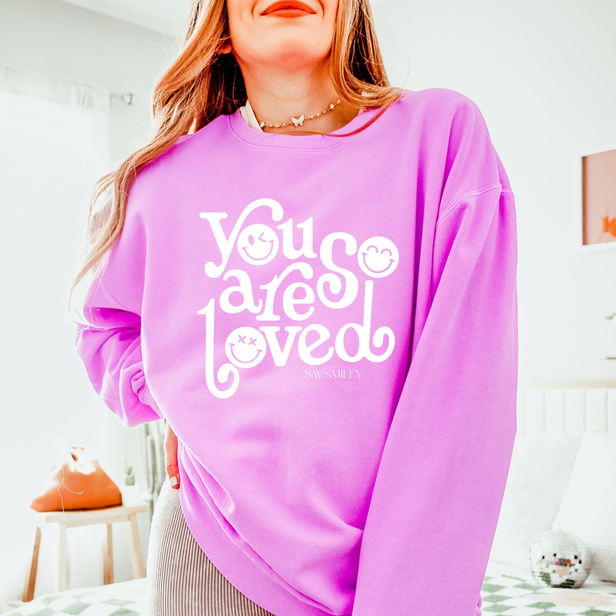 S.W.Smiley You Are So Loved - Womens Lightweight Garment Dyed Sweatshirt