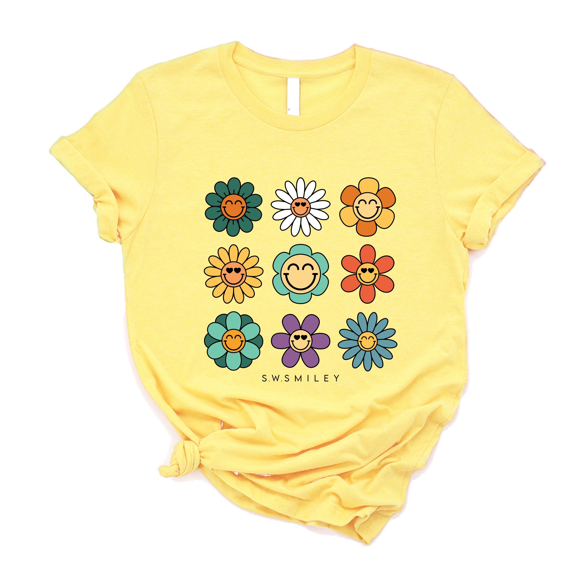 S.W.Smiley Flowers Stacked - Women's Short Sleeve Graphic T-Shirt