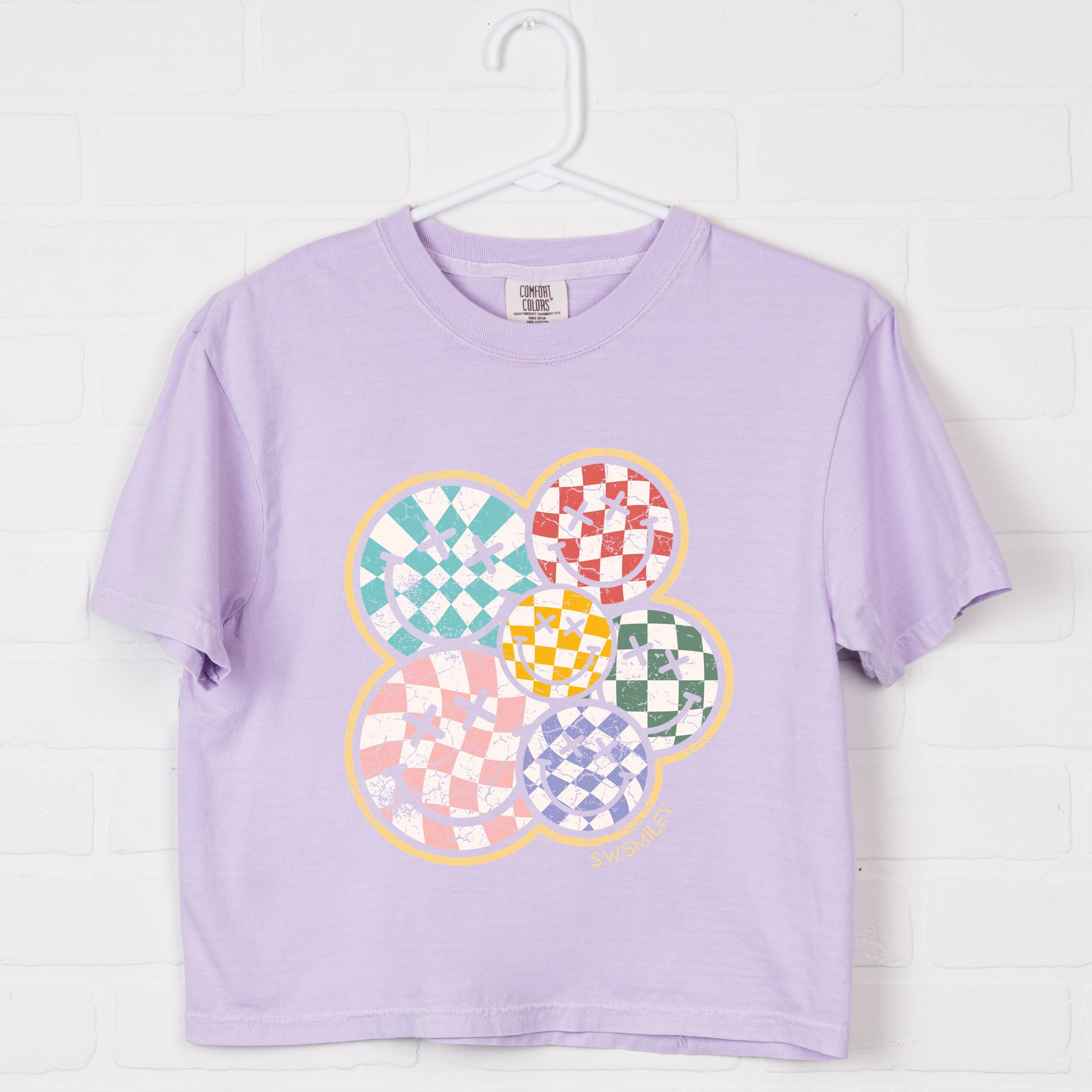 S.W.Smiley Rainbow Checkered - Womens Boxy Crop Top