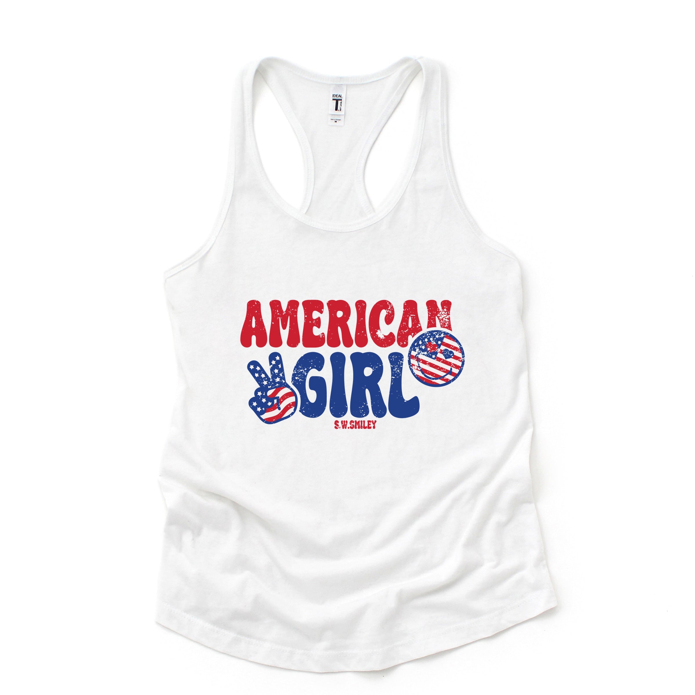 S.W.Smiley American Girl Patriotic - Women's Graphic Racerback Tank Top