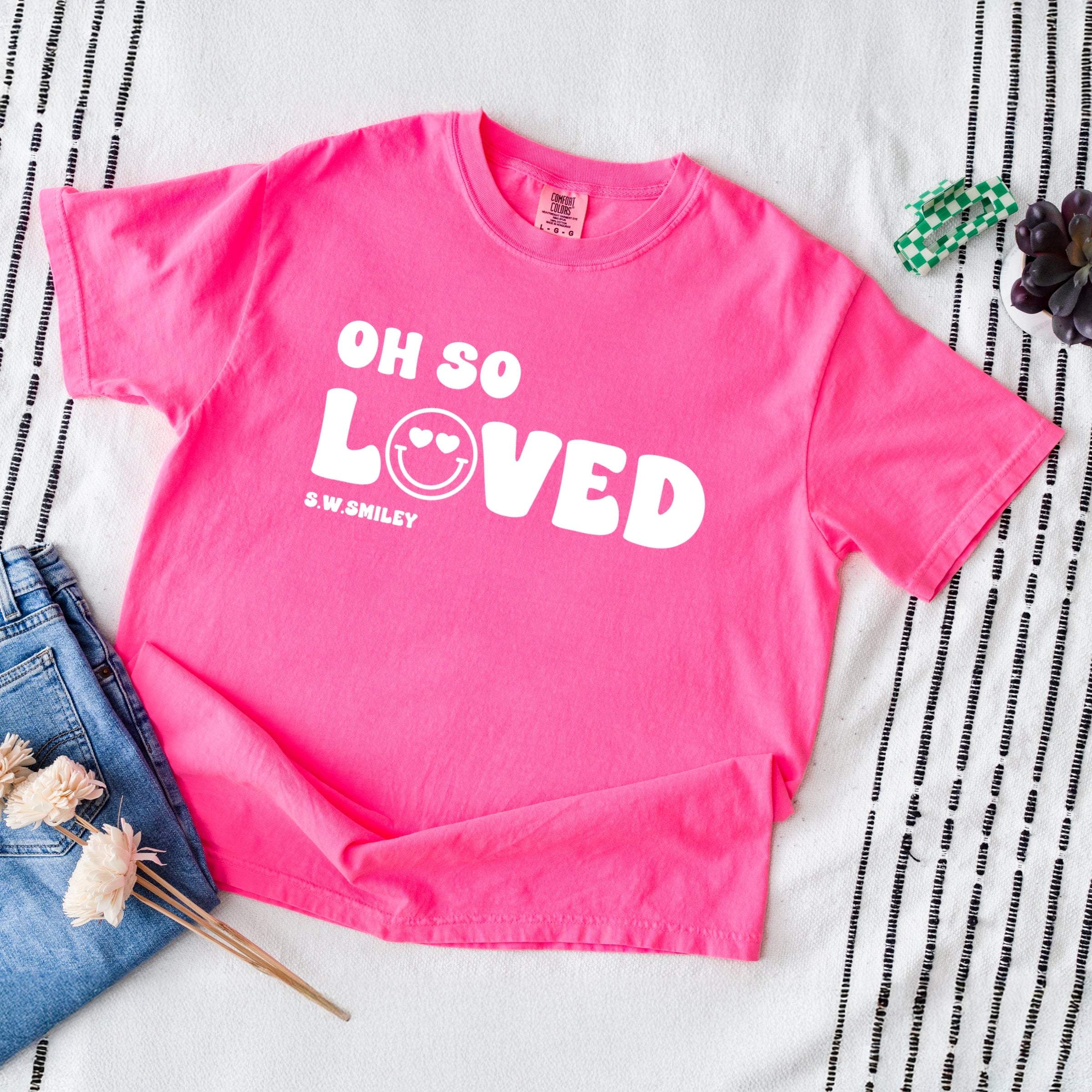 S.W.Smiley Oh So Loved - Women's Garment Dyed Graphic T-Shirt