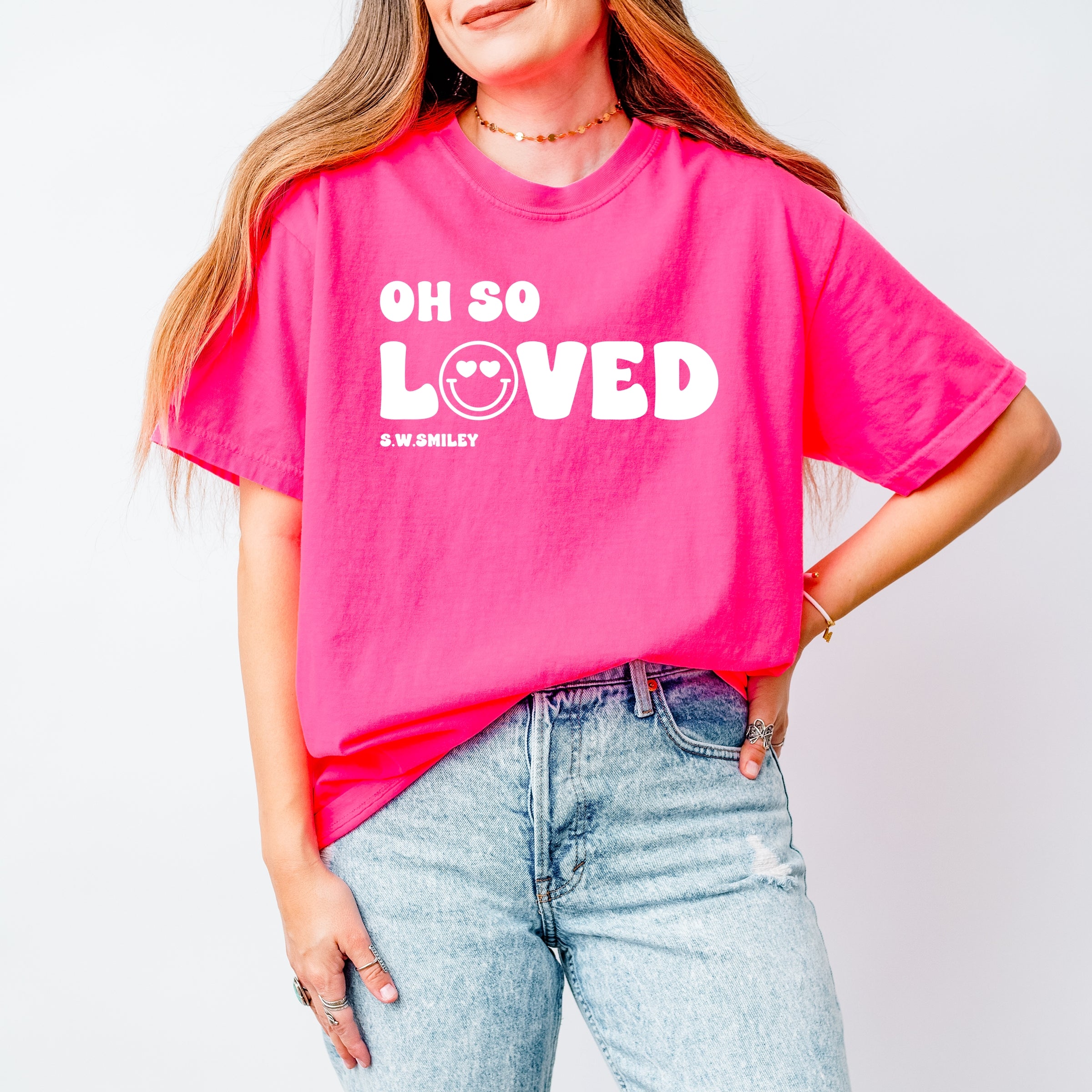 S.W.Smiley Oh So Loved - Women's Garment Dyed Graphic T-Shirt