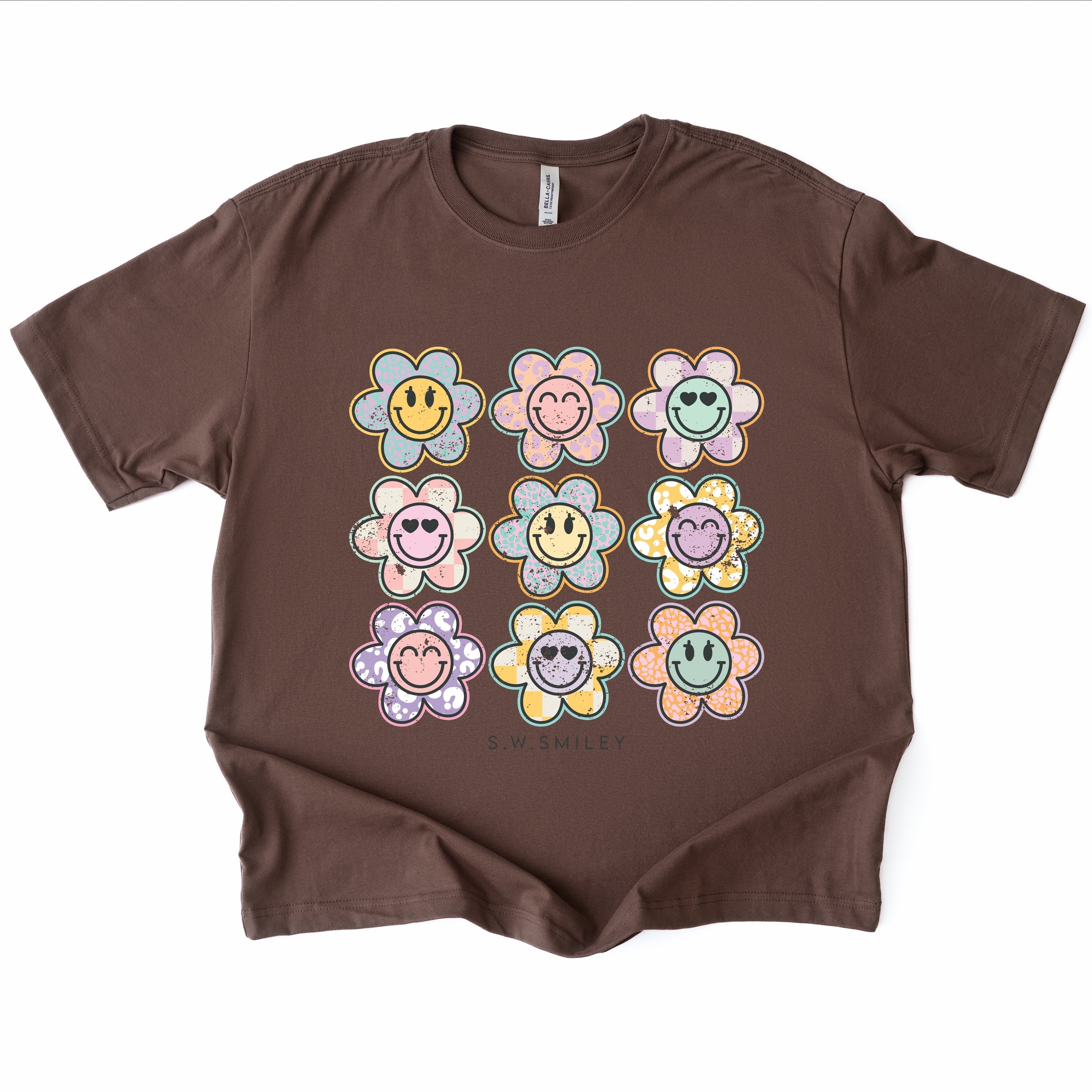 S.W.Smiley Flowers Checkered - Women's Heavyweight Graphic T-Shirt