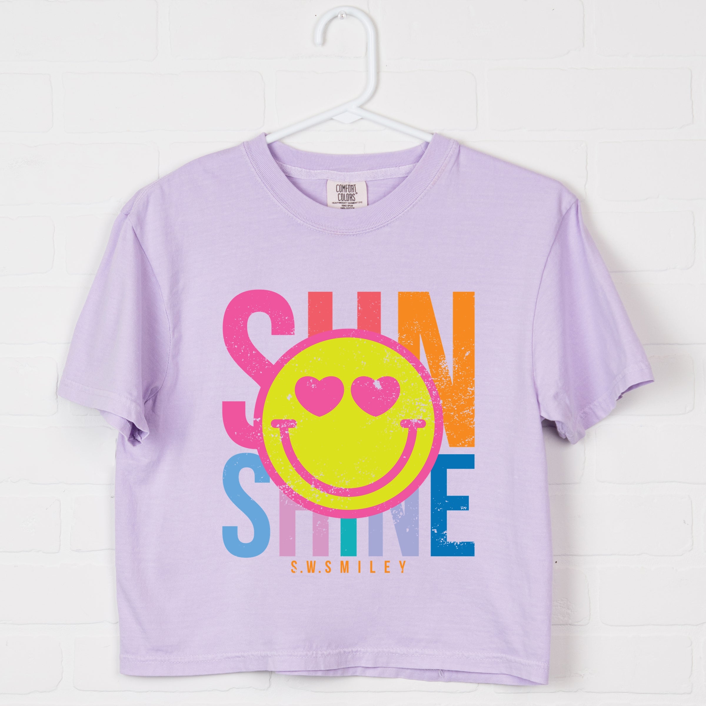 S.W.Smiley Sunshine Neon - Women's Boxy Crop Top Graphic T-Shirt