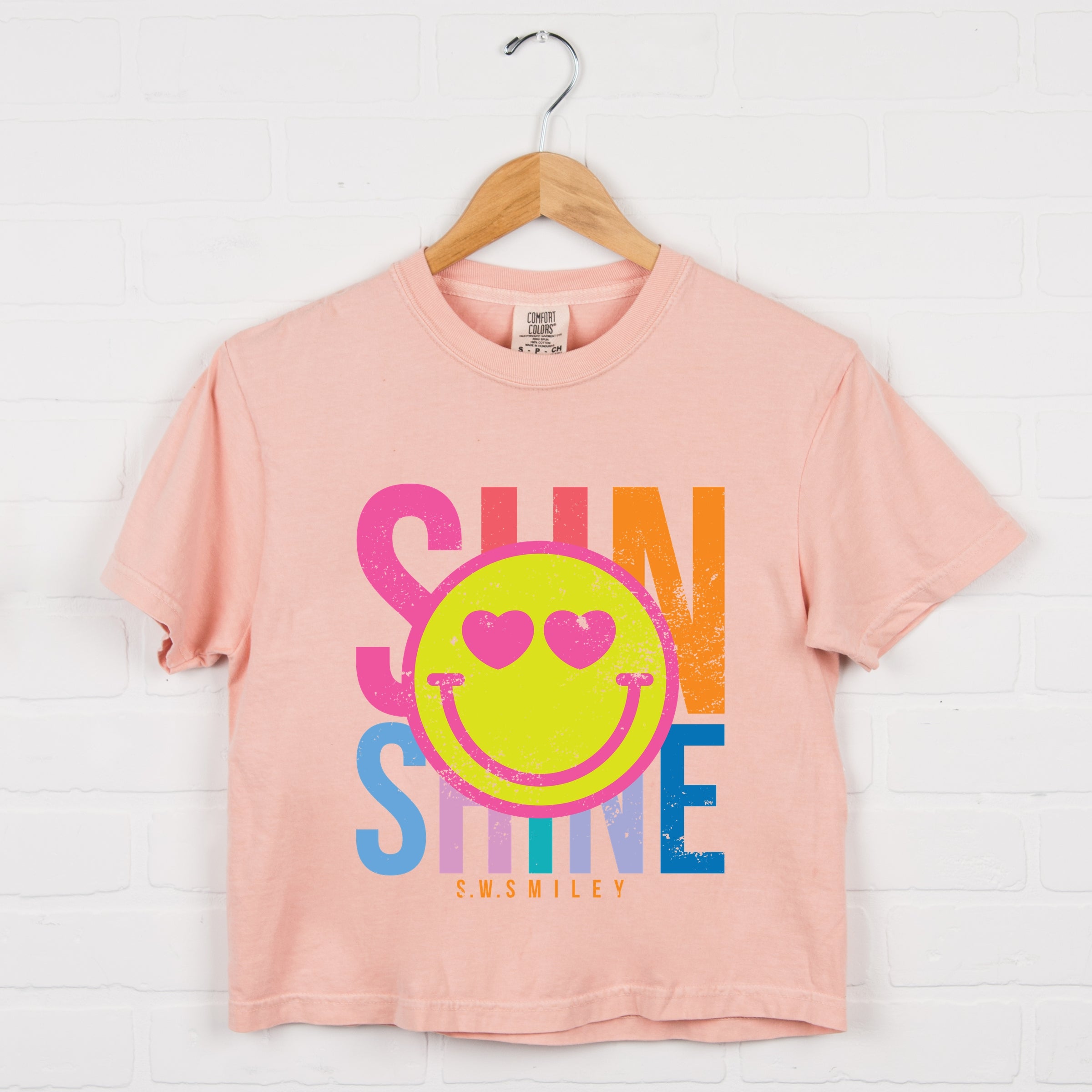 S.W.Smiley Sunshine Neon - Women's Boxy Crop Top Graphic T-Shirt