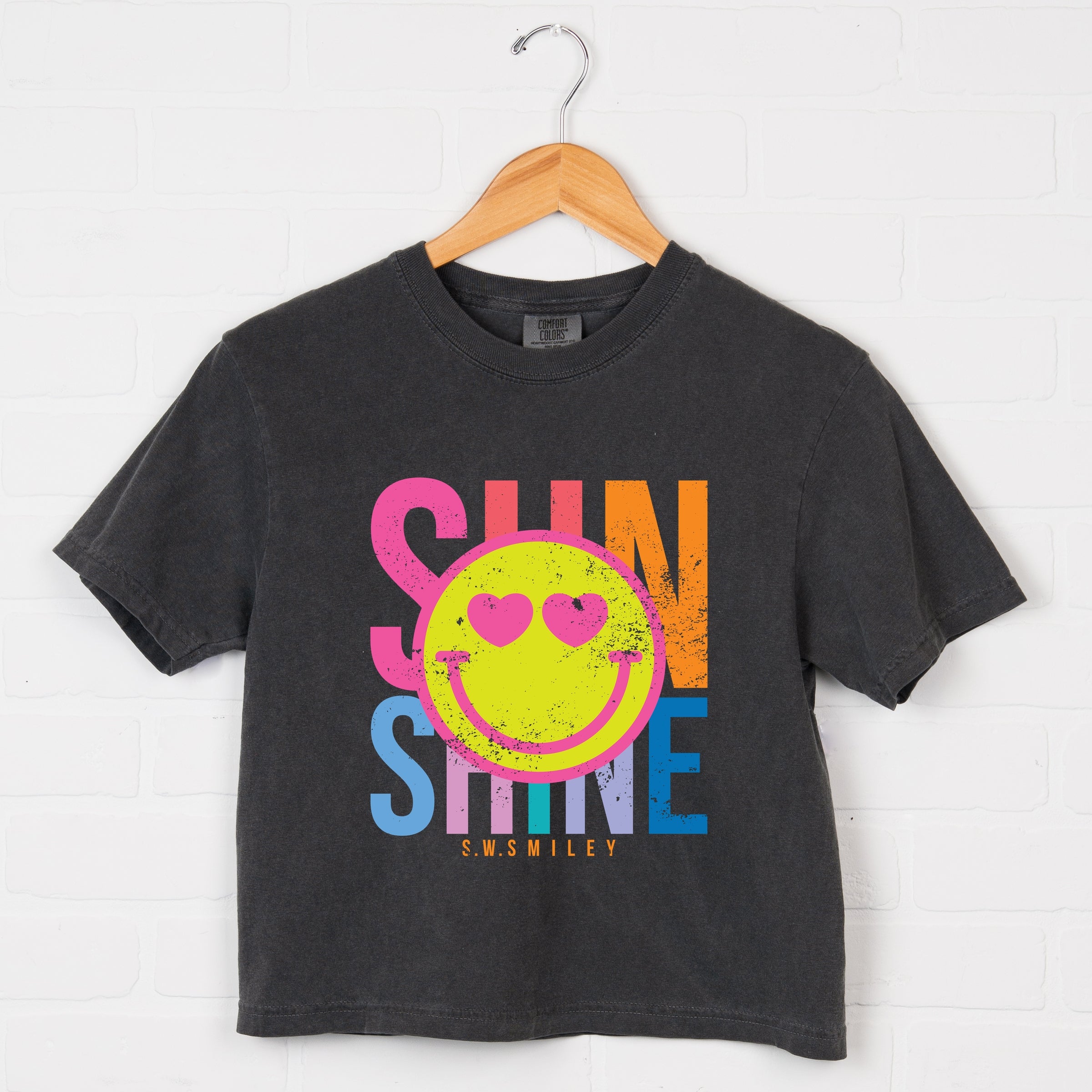 S.W.Smiley Sunshine Neon - Women's Boxy Crop Top Graphic T-Shirt