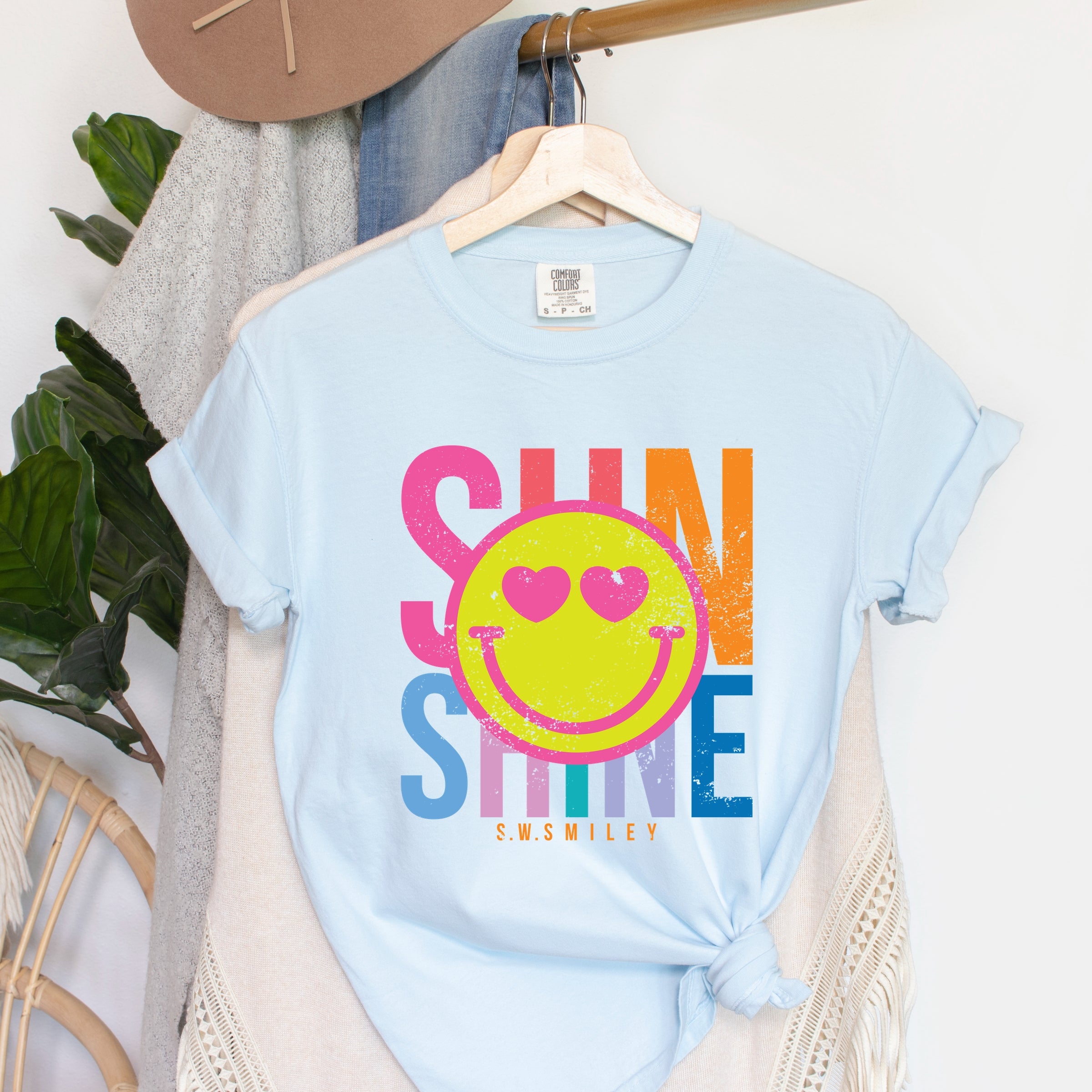 S.W.Smiley Sunshine Neon - Women's Garment Dyed Graphic T-Shirt