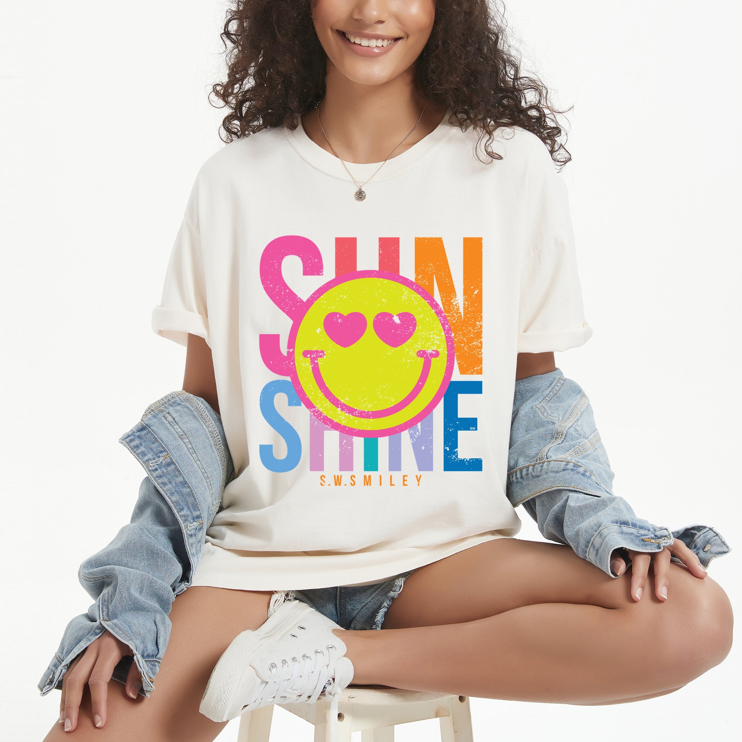 S.W.Smiley Sunshine Neon - Women's Garment Dyed Graphic T-Shirt